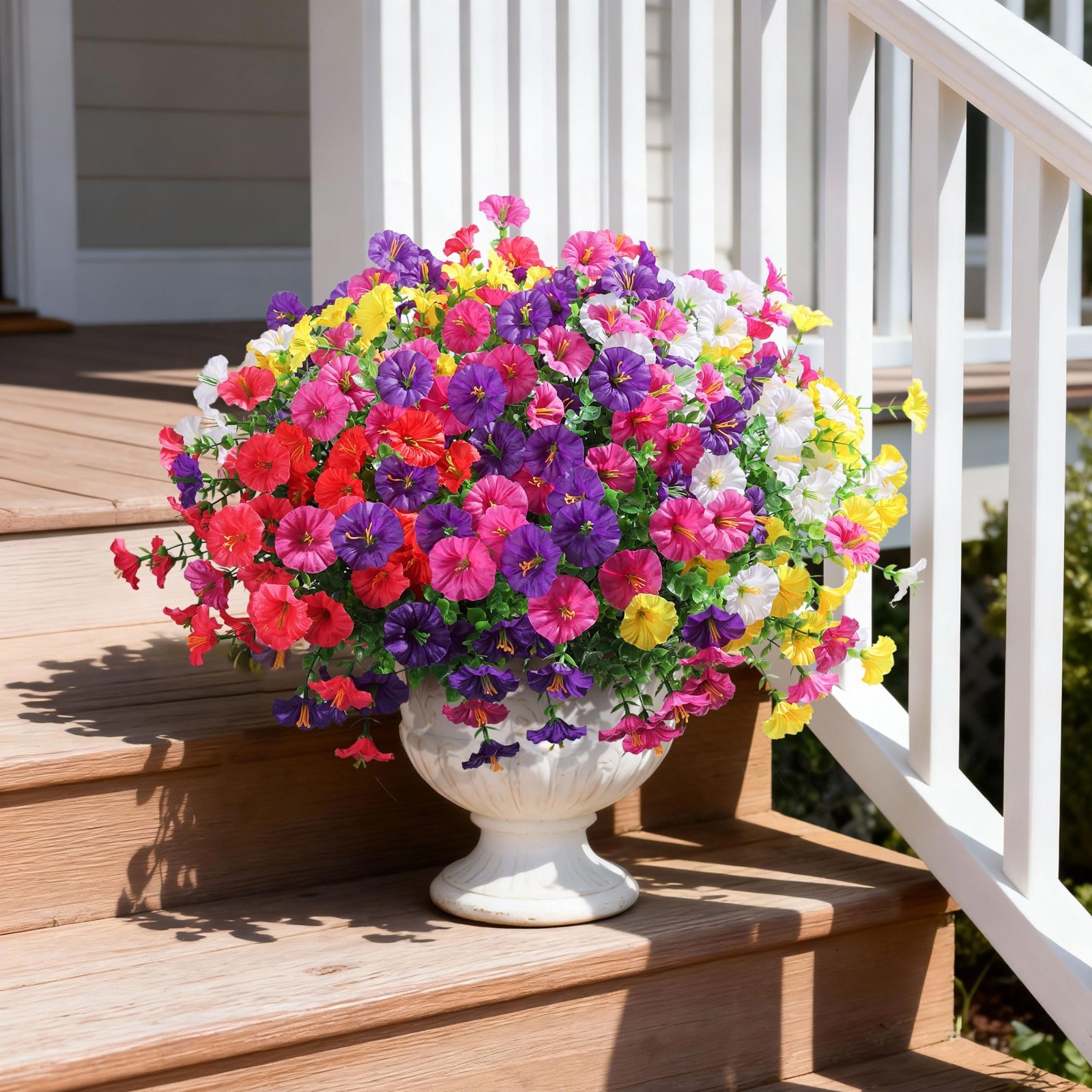 24 Bundles Faux Silk Flowers – UV Resistant Morning Glory & Petunias for Outdoor