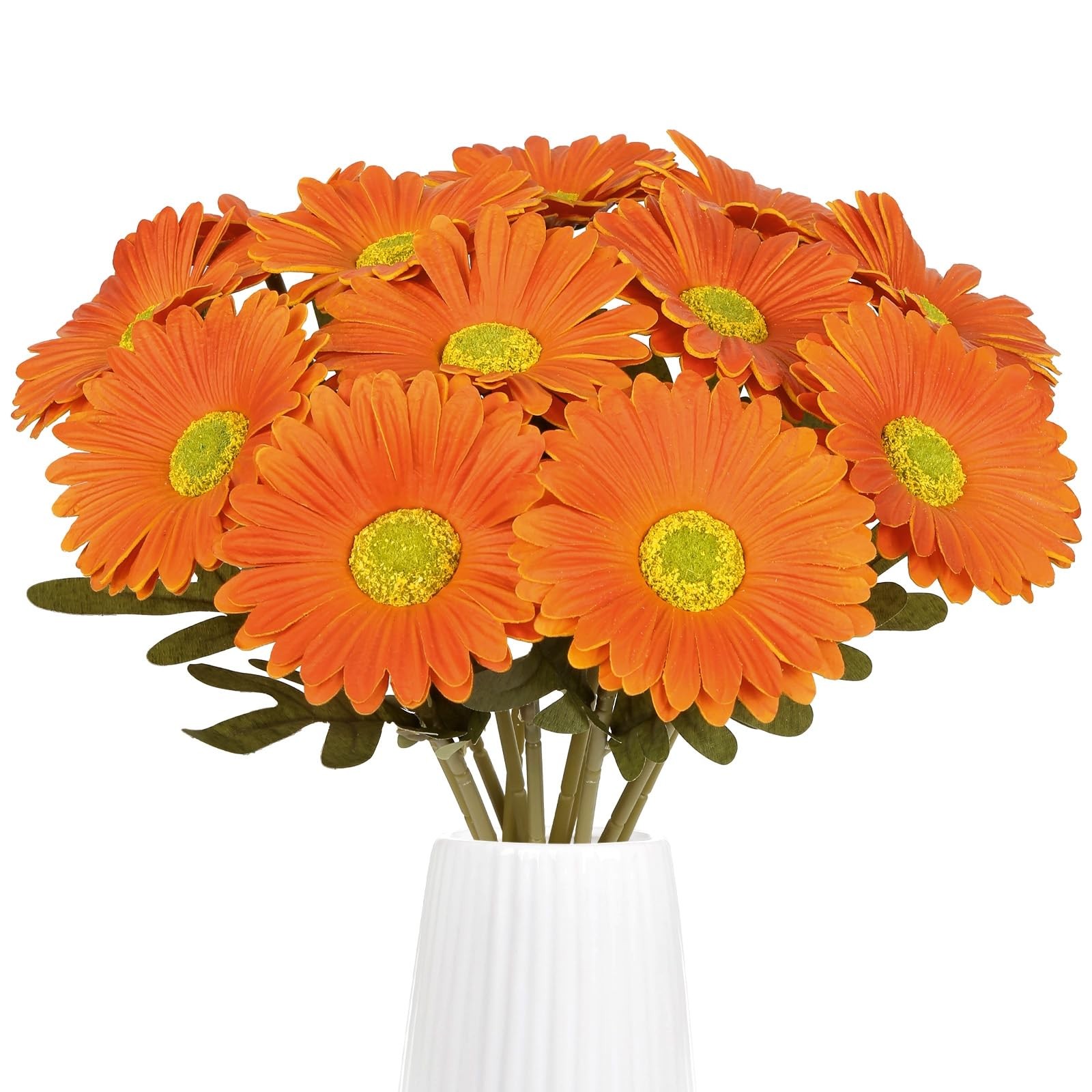 12PCS Orange Gerbera Daisy Artificial Flowers 16.93’’ Real Touch PU Fake Dais…