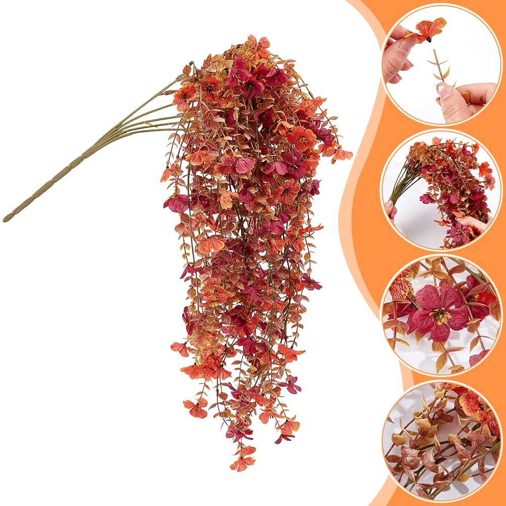 4Pcs Fall Artificial Flowers for Outdoors, Red Artificial Fake Wisteria Vine …