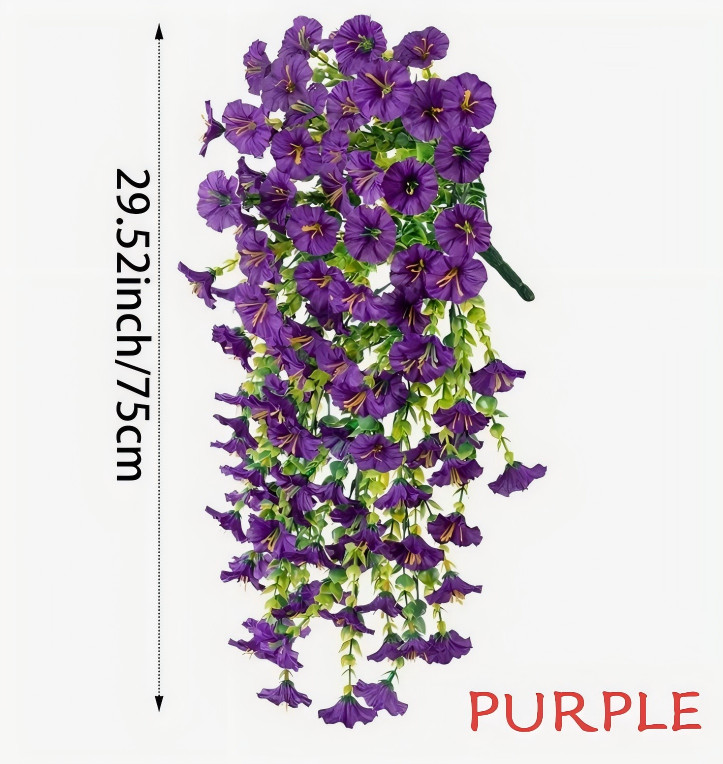 VALUE! 2PCS Artificial Morning Glory Vines UV Resistant Hanging Flowers Outdoor