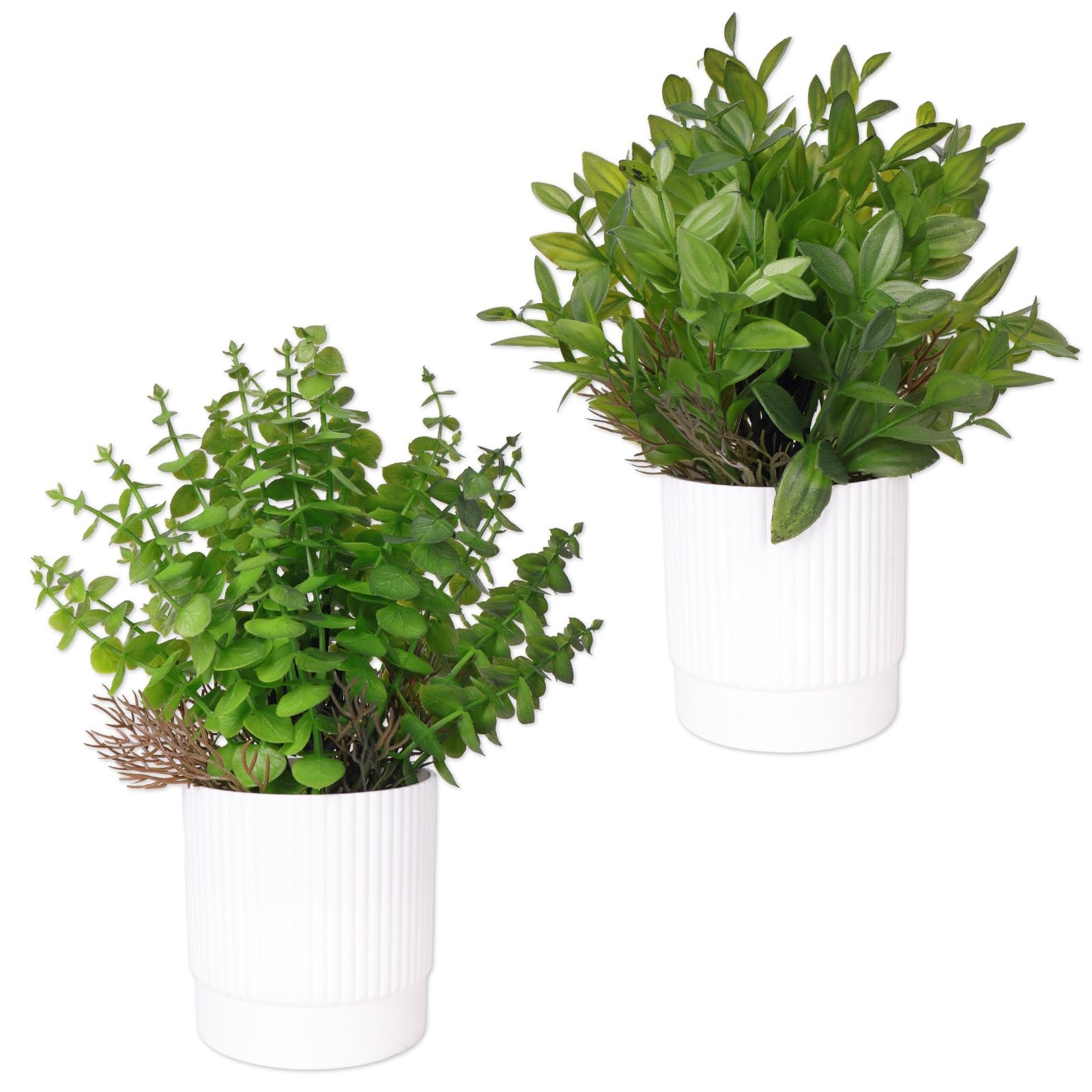 2 PCS Artificial Fake Potted Plastic Plants Table Desk Home Office Decor