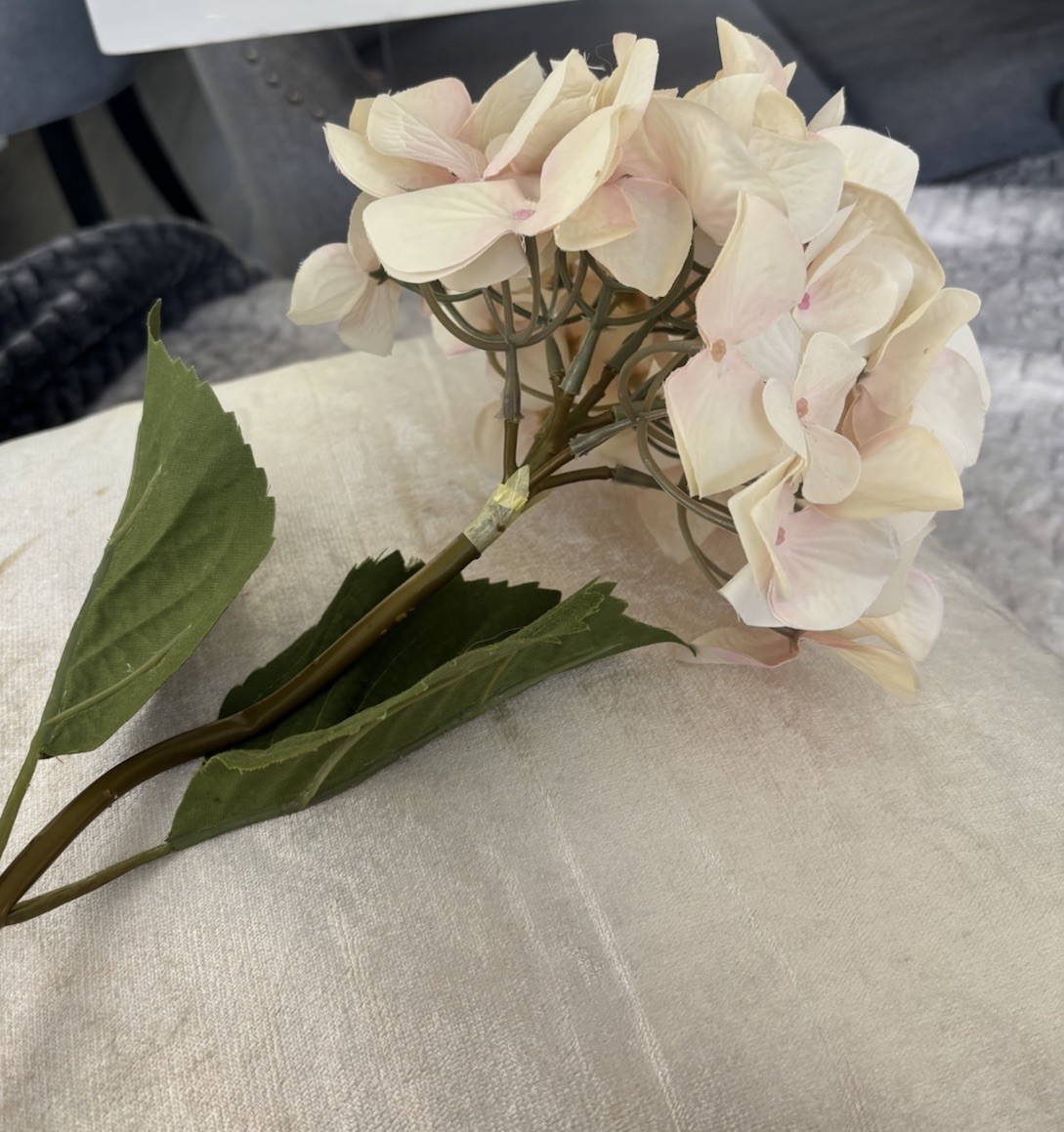 Blush Pink Hydrangea Stem Silk Flower Faux Wedding Centerpiece Realistic Ivory