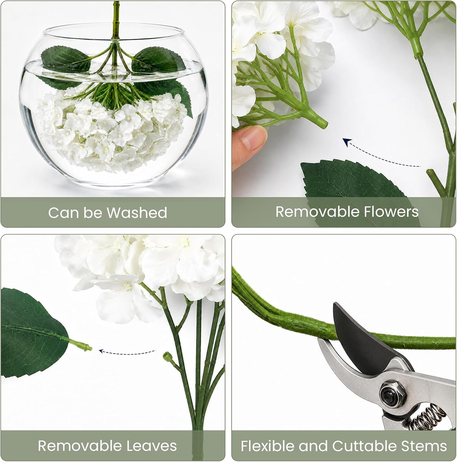 8Pcs UV Resistant White Hydrangea Faux Flowers for Home & Garden Decor