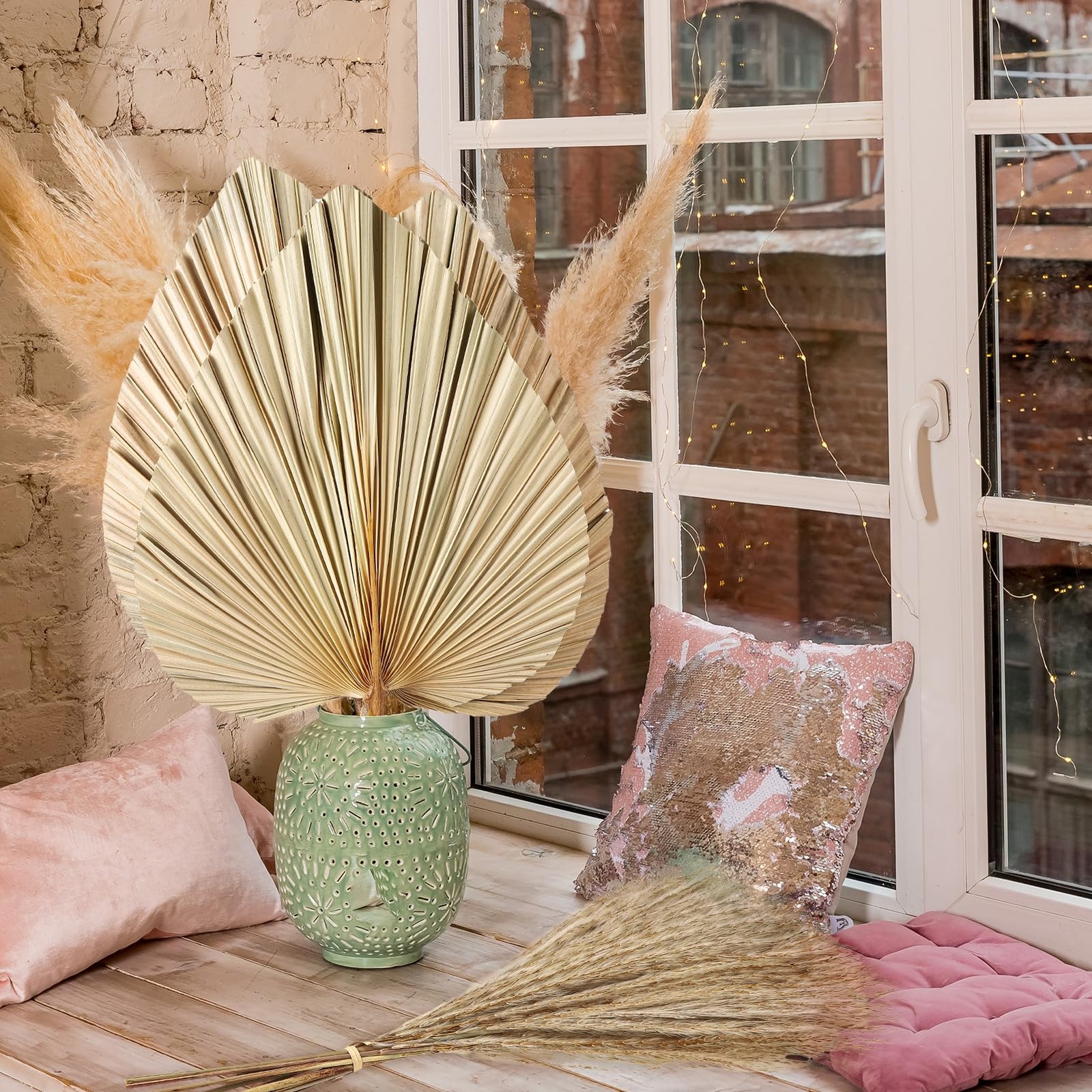 Dried Pampas Grass 105pc Natural Palm Leaves Bunny Tails Wedding Boho Decor