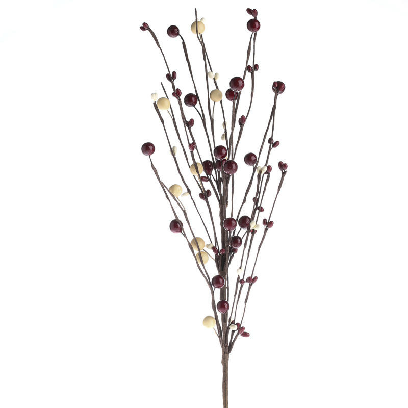 Package of 12 Artificial Cream & Burgundy Berries & Pip Berry 18″ Floral Stems