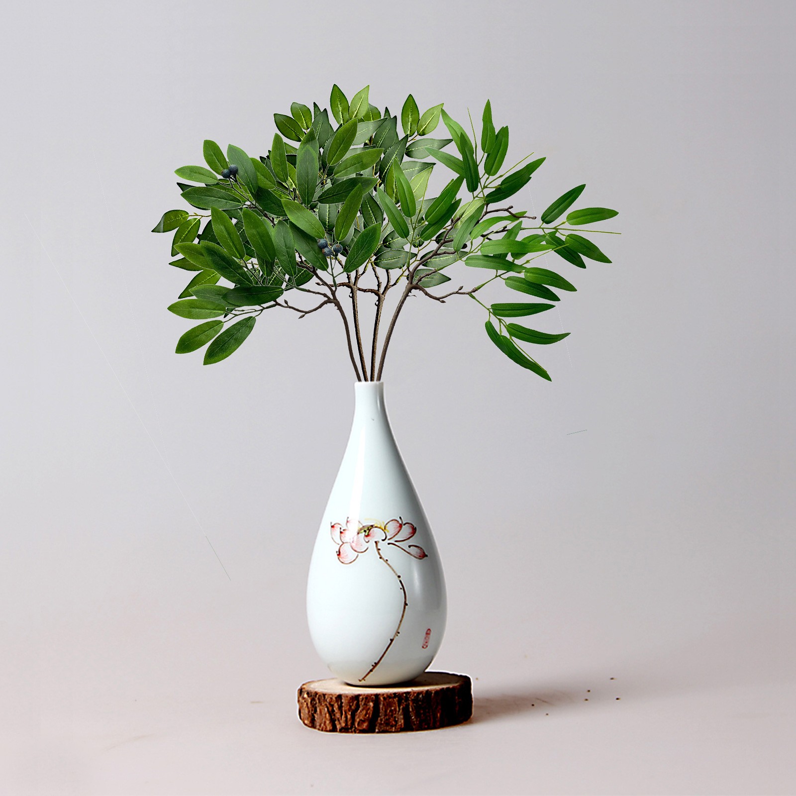 Single Artificial Bamboo Leaf Stem Green