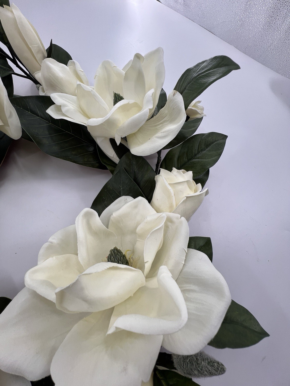 2 Magnolia Flower Wreaths 15” Artificial Hang On Door Decor Spring All Year