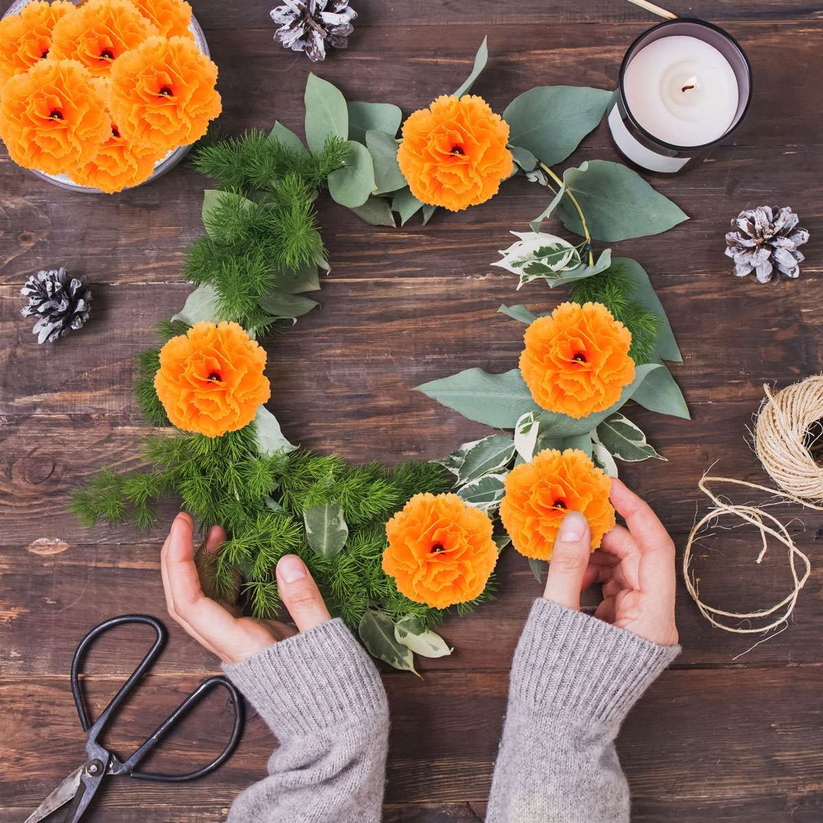100 Pcs Artificial Marigold Flower, 2 Inch Silk Marigolds Bulk Decor, Orange