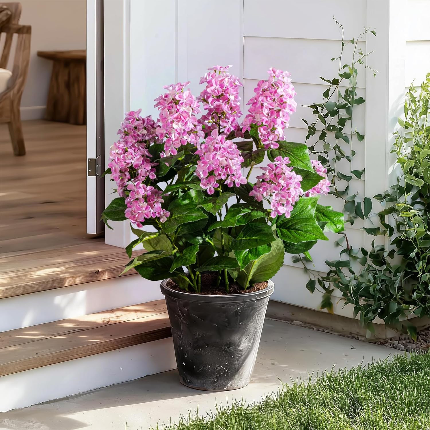 2 Pack Large Artificial Hydrangea Plants UV Resistant Fake Plastic Plantas Flowe