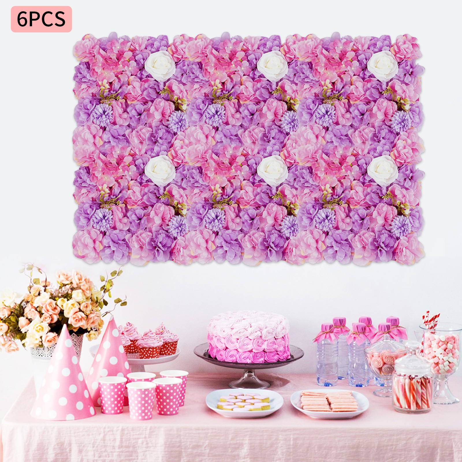 6Pieces 3D Flower Wall Panels Artificial Floral Backdrop Decor Faux Flower Panel