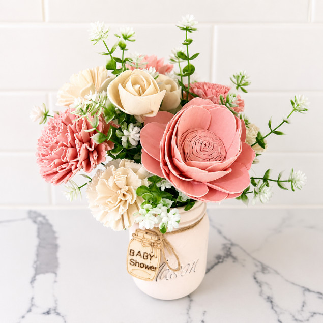Sola Wood Floral Arrangement 16oz Mason Jar Personalised Custom Baby Shower Gift