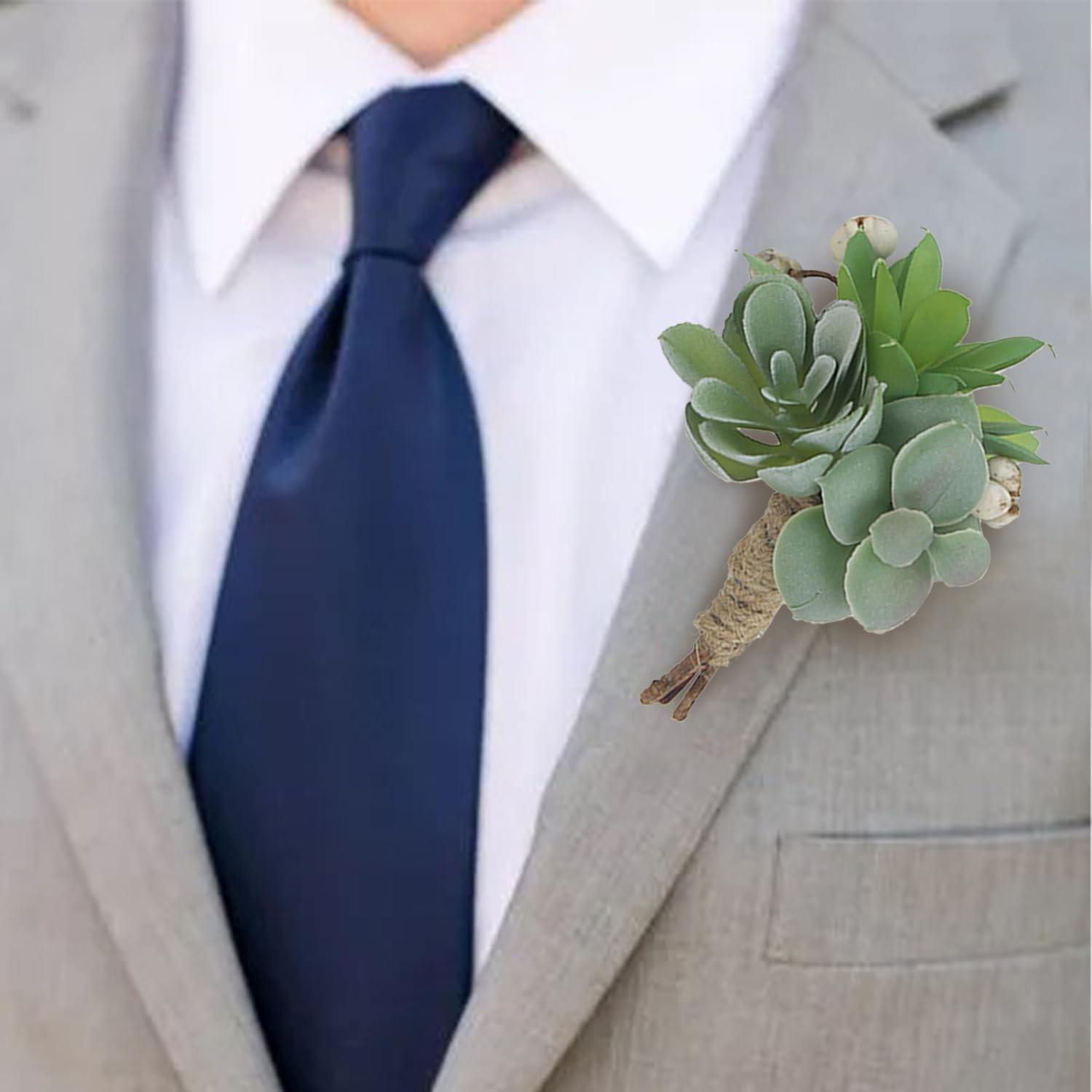 6 PCS Succulent Boutonnieres With Pins For Men Groom Wedding Prom Bridal