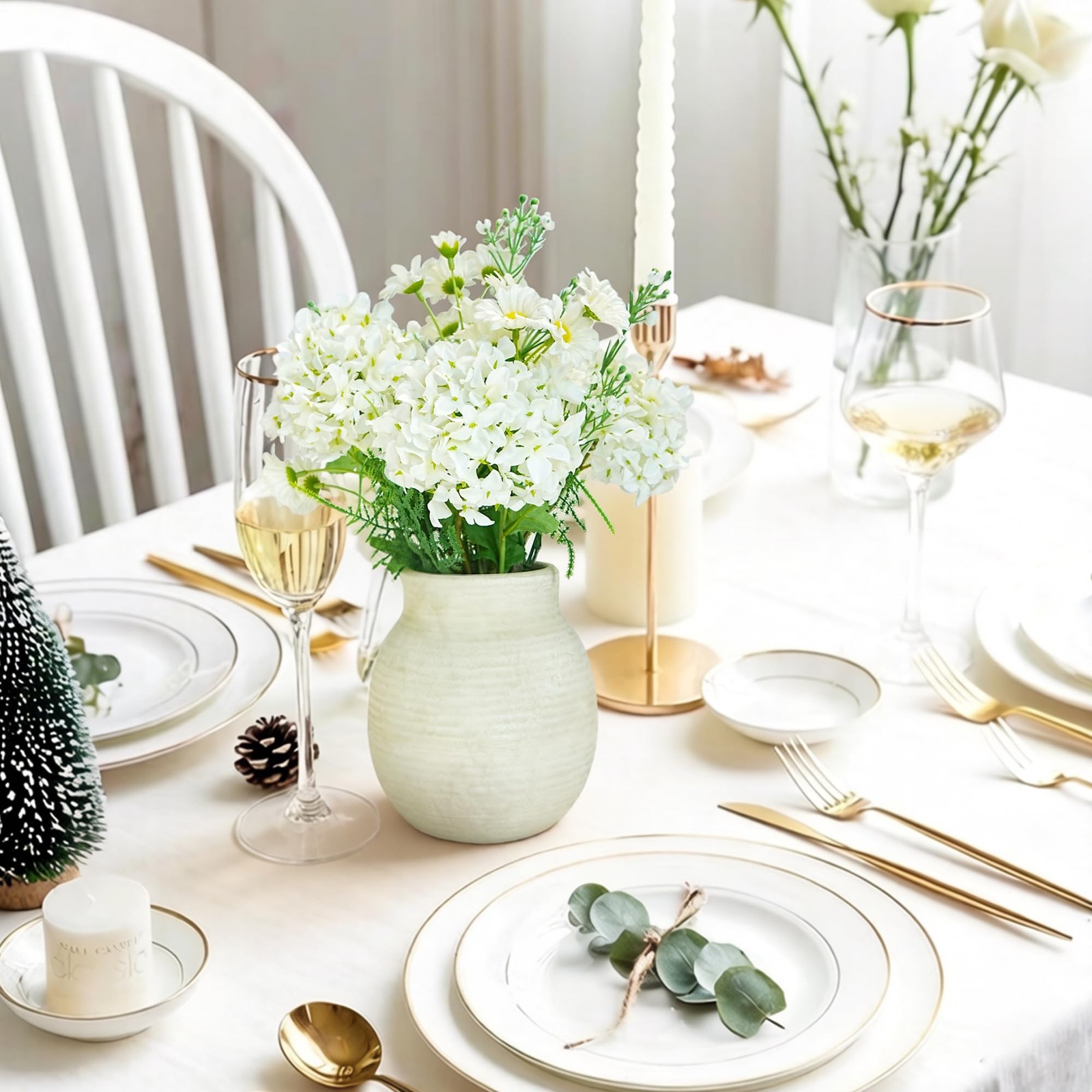 Centerpieces for Tables, Fake Flowers with Vase Home Decor