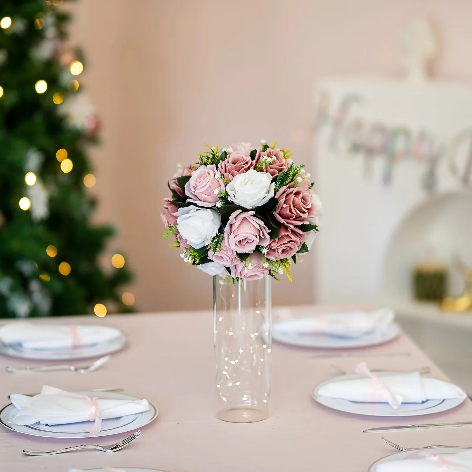 Silk Flower Balls for Centerpieces 14 Pack Pink Dusty Roses Artificial Floral…