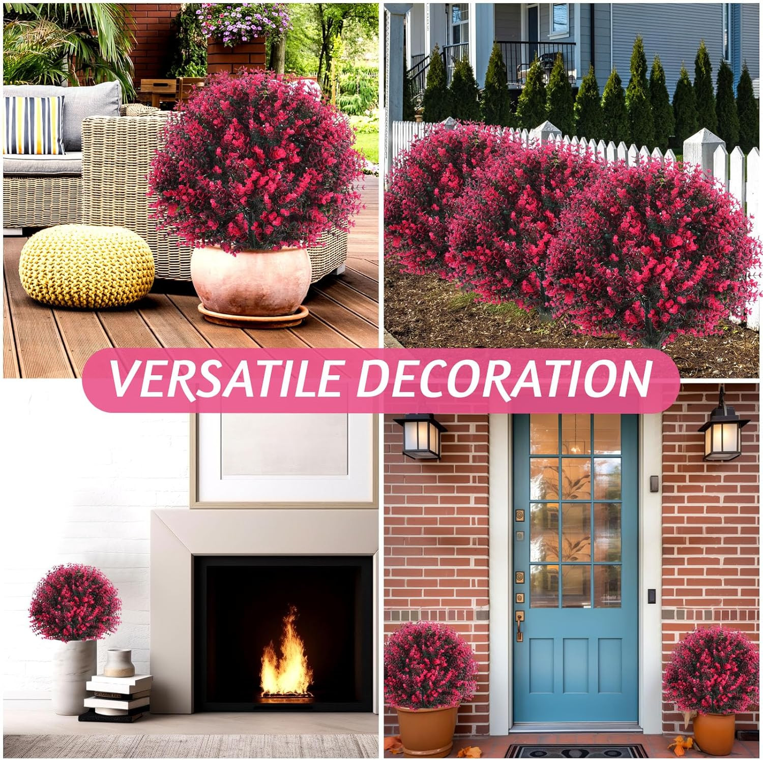 6 Pcs 18″ UV Resistant Artificial Boxwood Ball Topiary – Rose Red