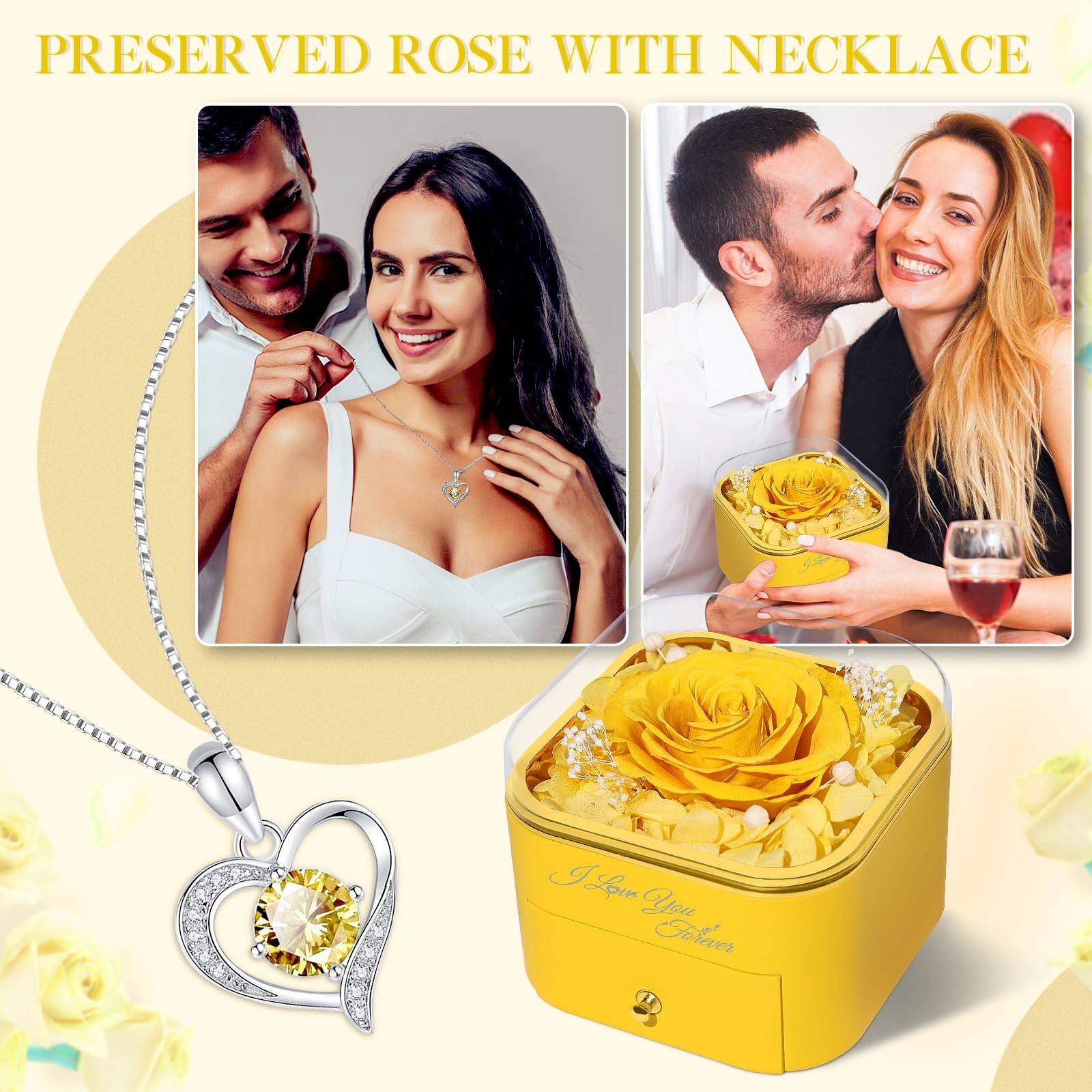 Gifts for Preserved Real Rose with Necklace Eternal Roses Forever Flowers for…