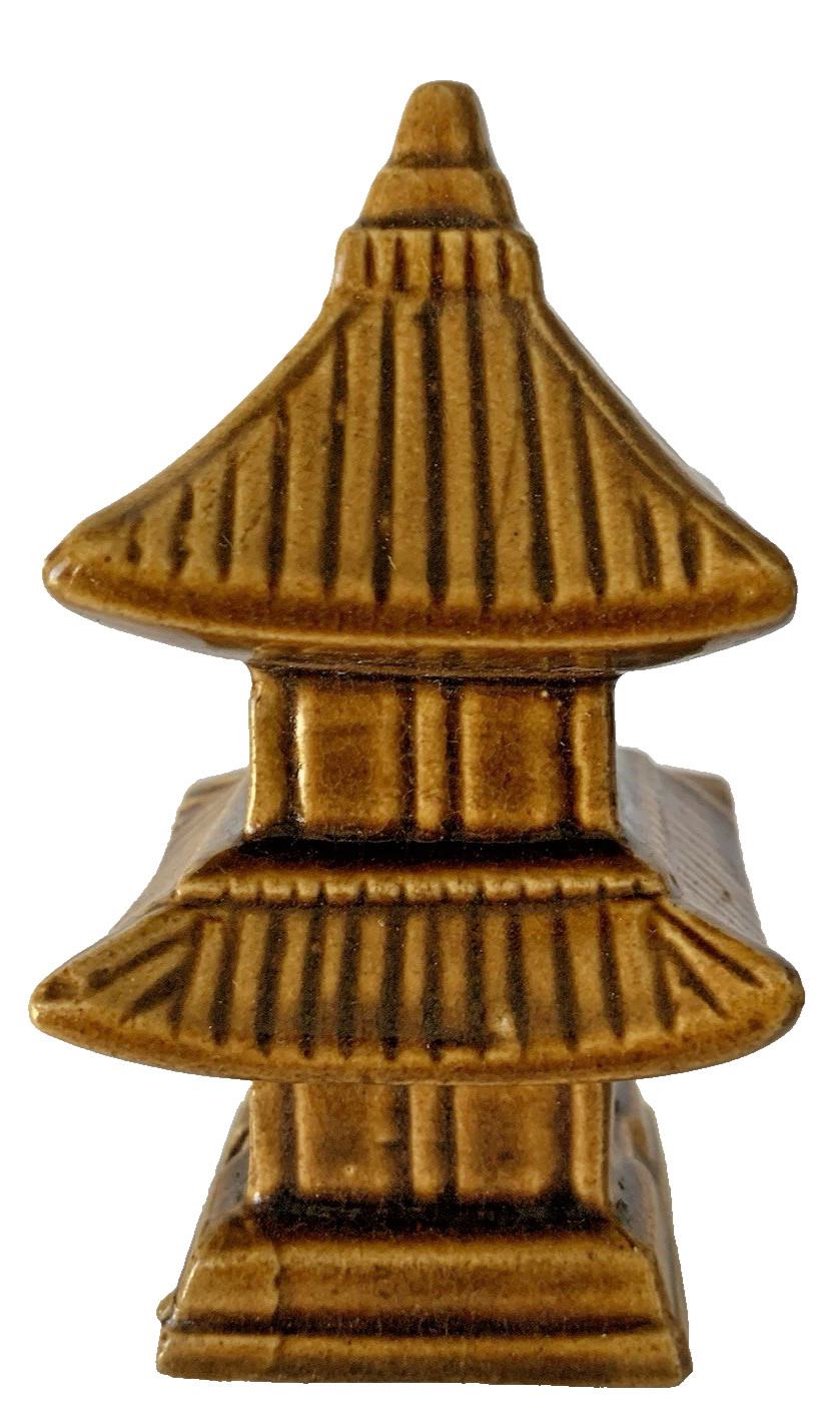 Vintage Lot of 3 Pcs Glazed Pagoda 2 Chinese Mudmen Mud Figure Fishermen Bonsai