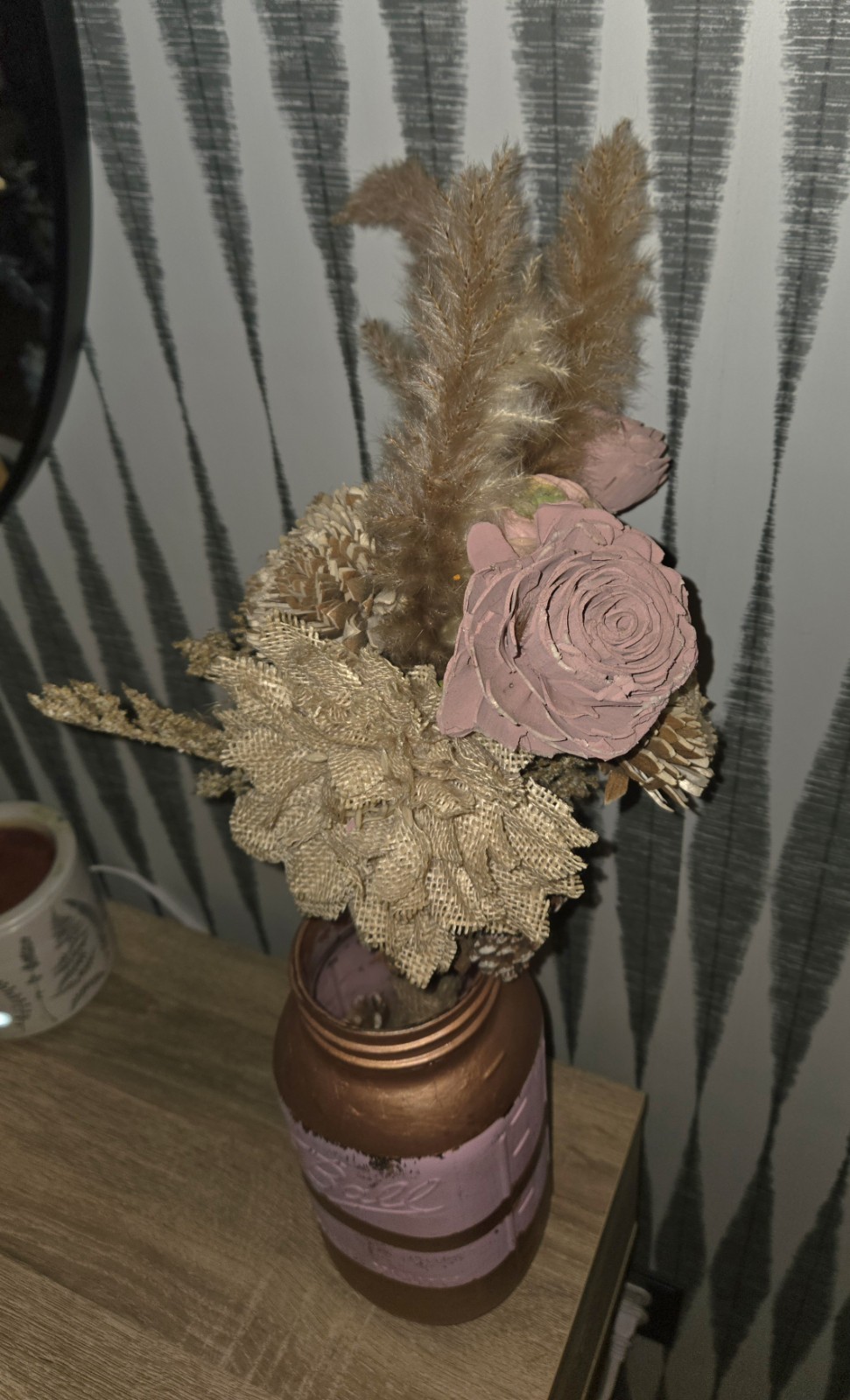 Boho Dried Floral Bouquet Rustic Burlap & Pampas Sola Wood Flowers Home Decor
