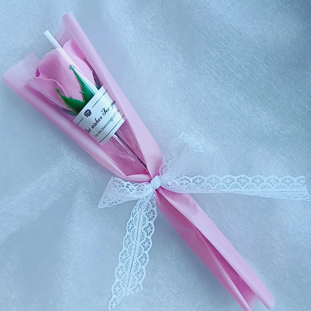 Single Soap Rose Artificial Bouquet with Plastic Packaging Scented Soap Flower f