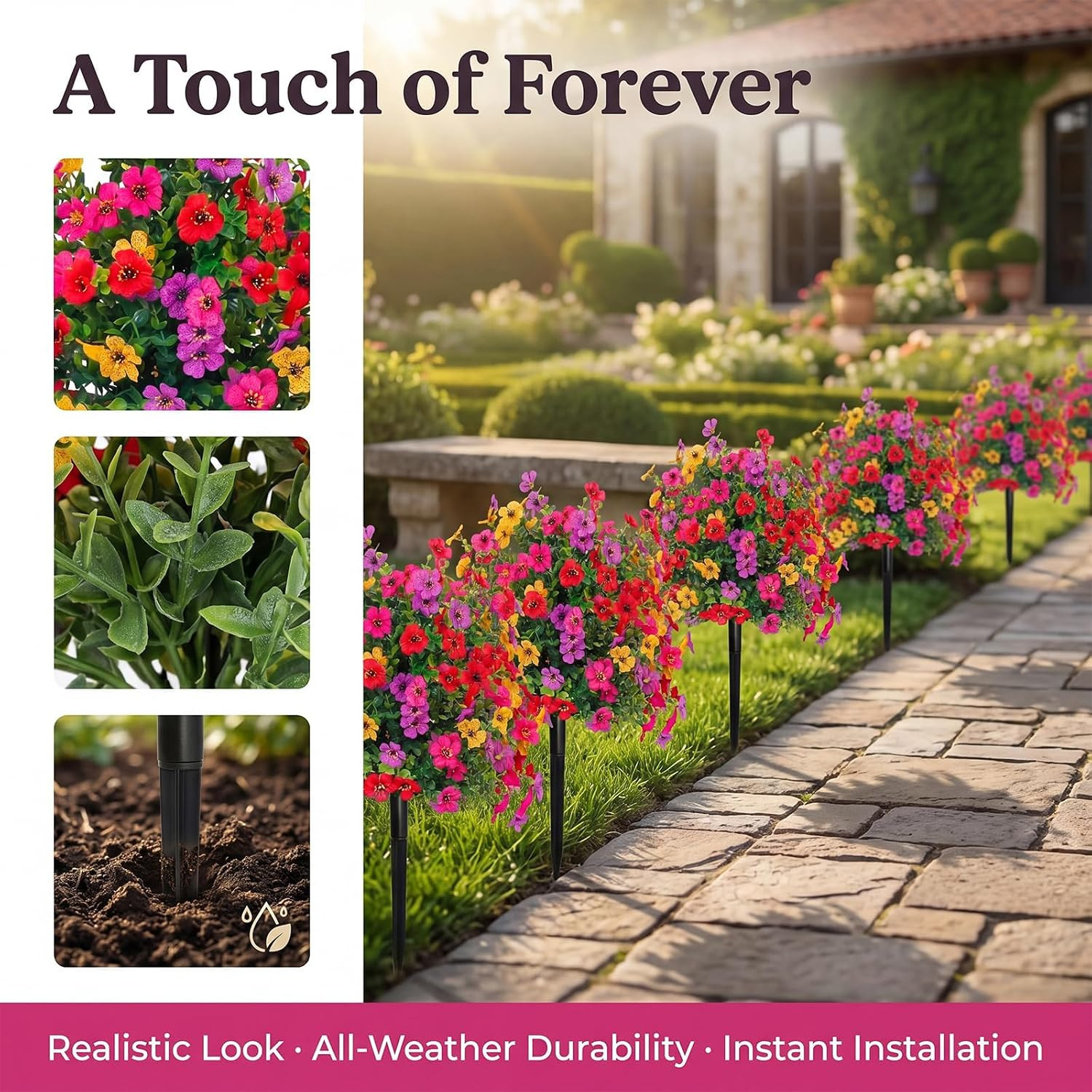 24″ UV Resistant Colorful Faux Flowers for All-Weather Garden Decor