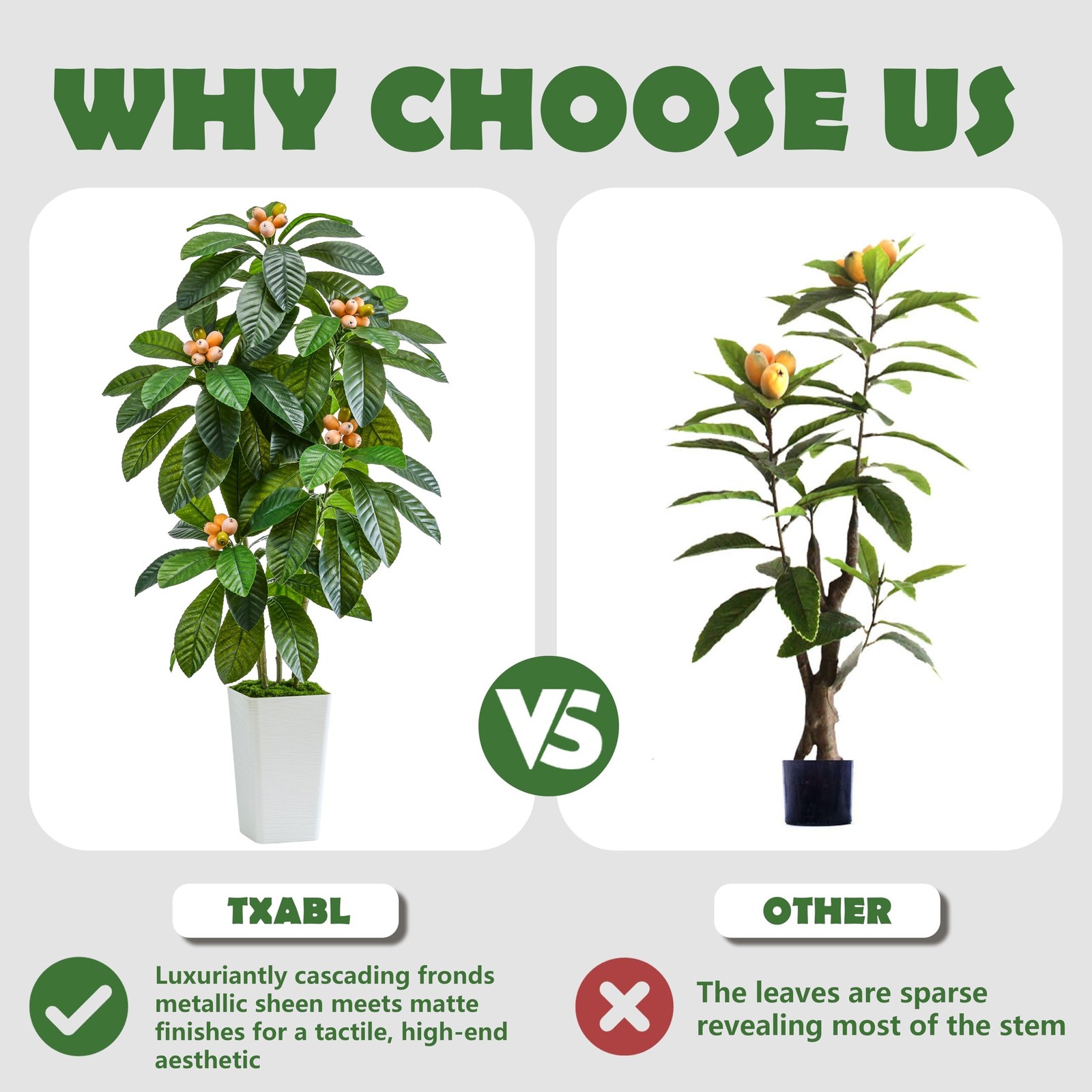 TXABL Artificial Fruit Tree 5FT, Fake Loquat Tree Indoor White Tall Planter