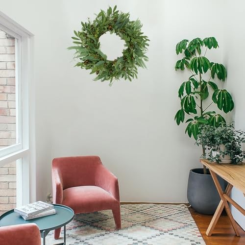 22 inch Olive Wreaths for Front Door Greenery Wreath with Olive Leaves, Bean