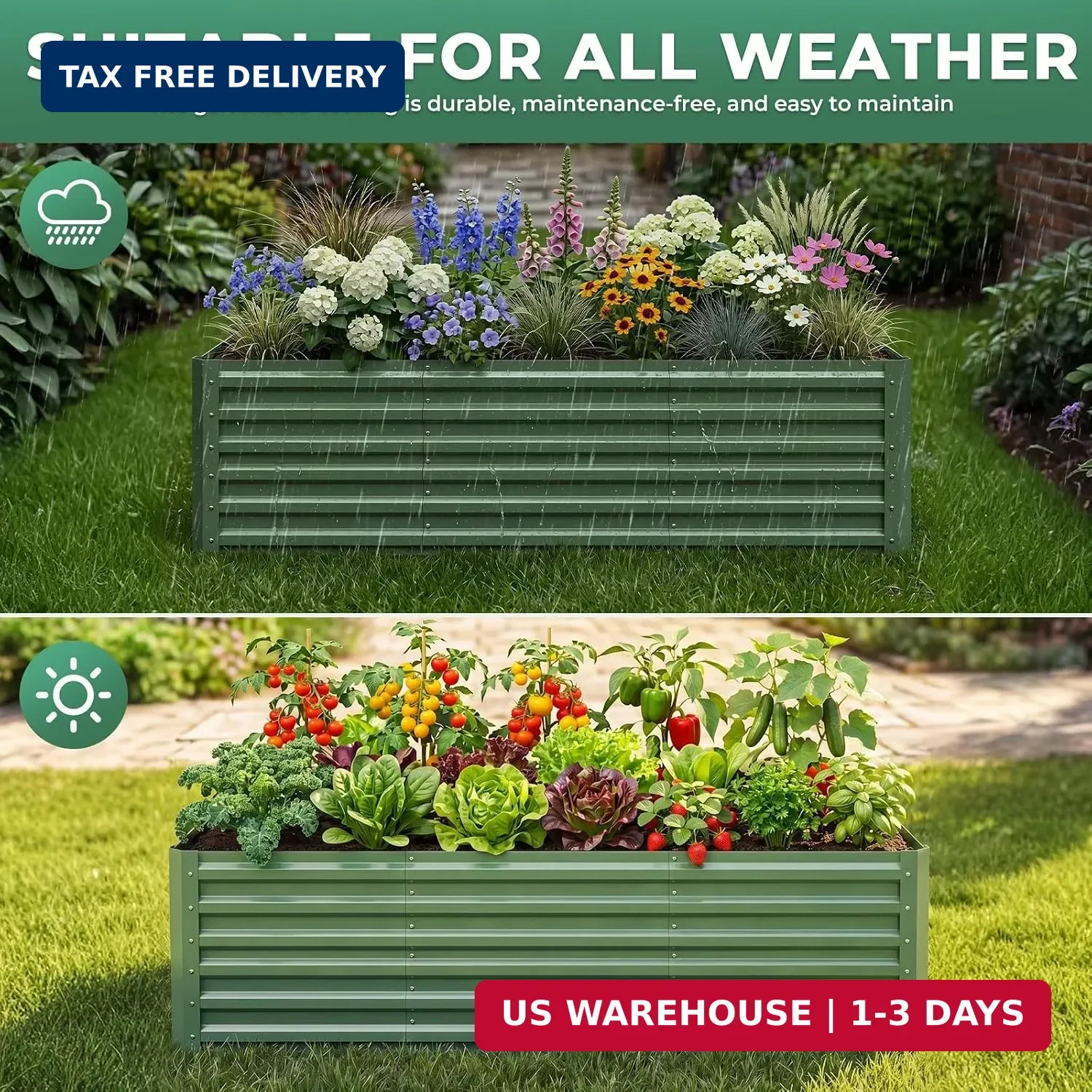 6x3x1.5ft Galvanized Raised Garden Bed, Metal Planter Box for Outdoor Planting P