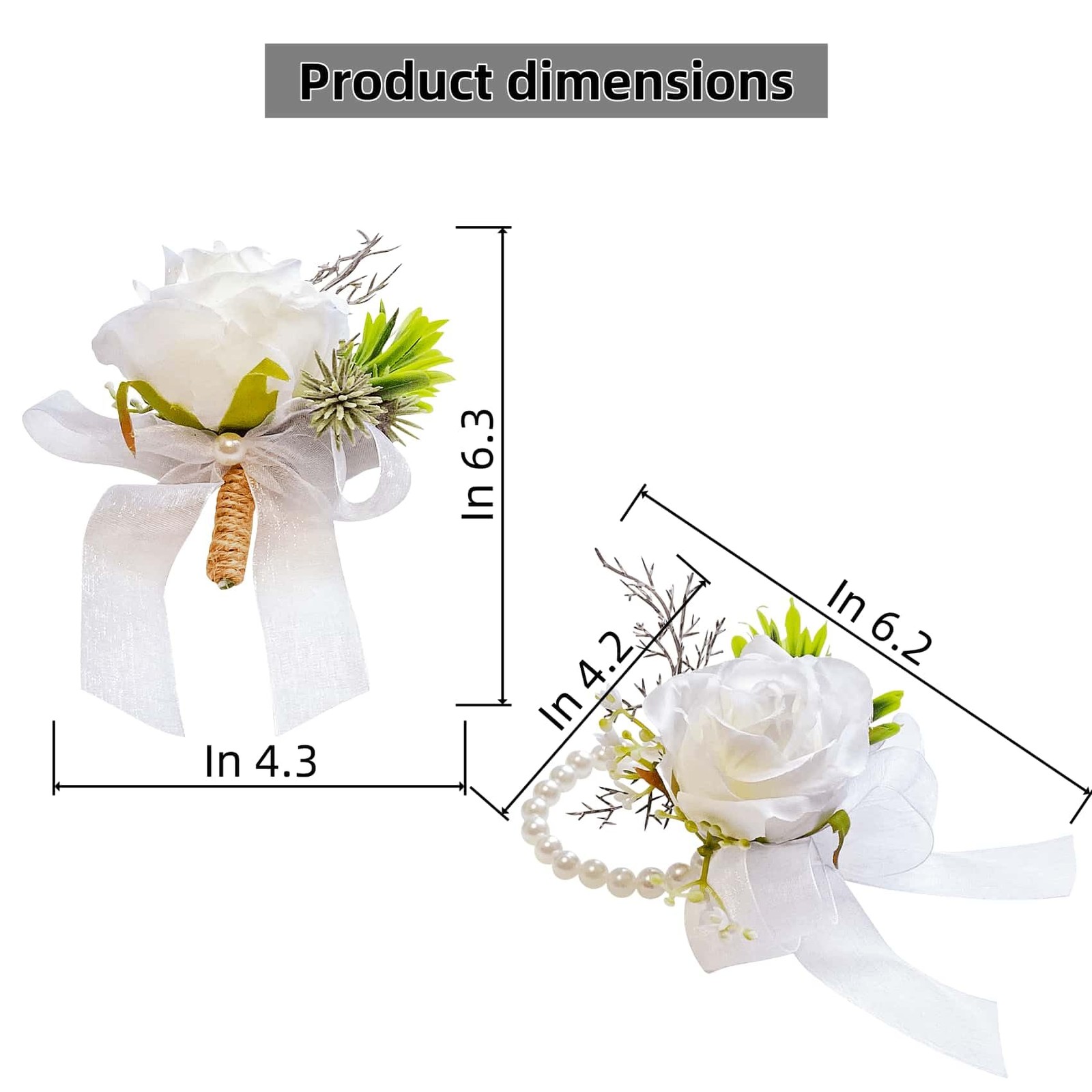 White Rose Corsage Boutonniere Set Groom Groomsmen Wedding Flower Decor