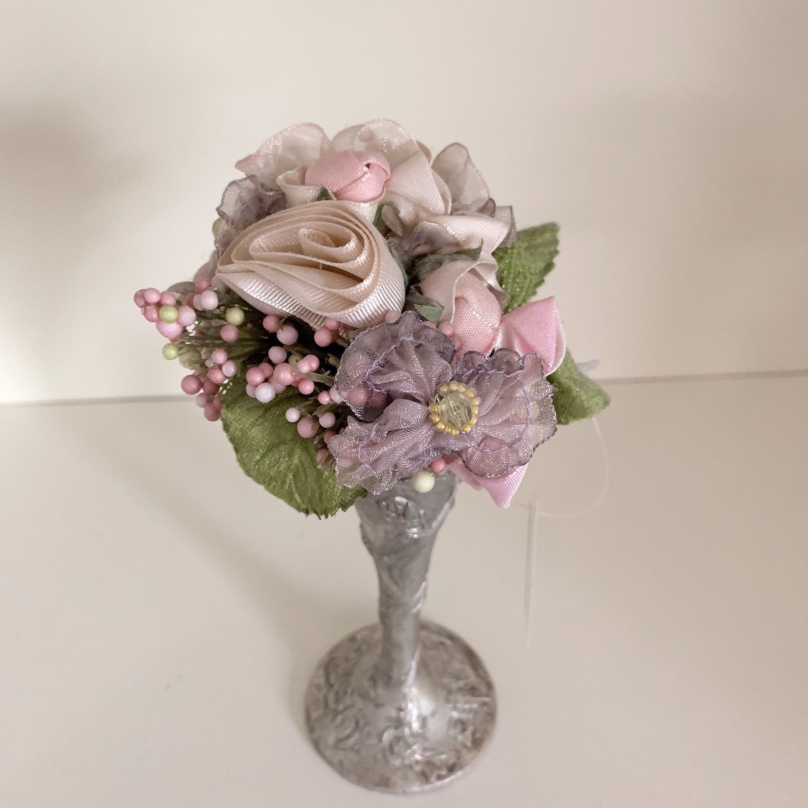 Beautiful Beaded Flower Decor Silver Vase