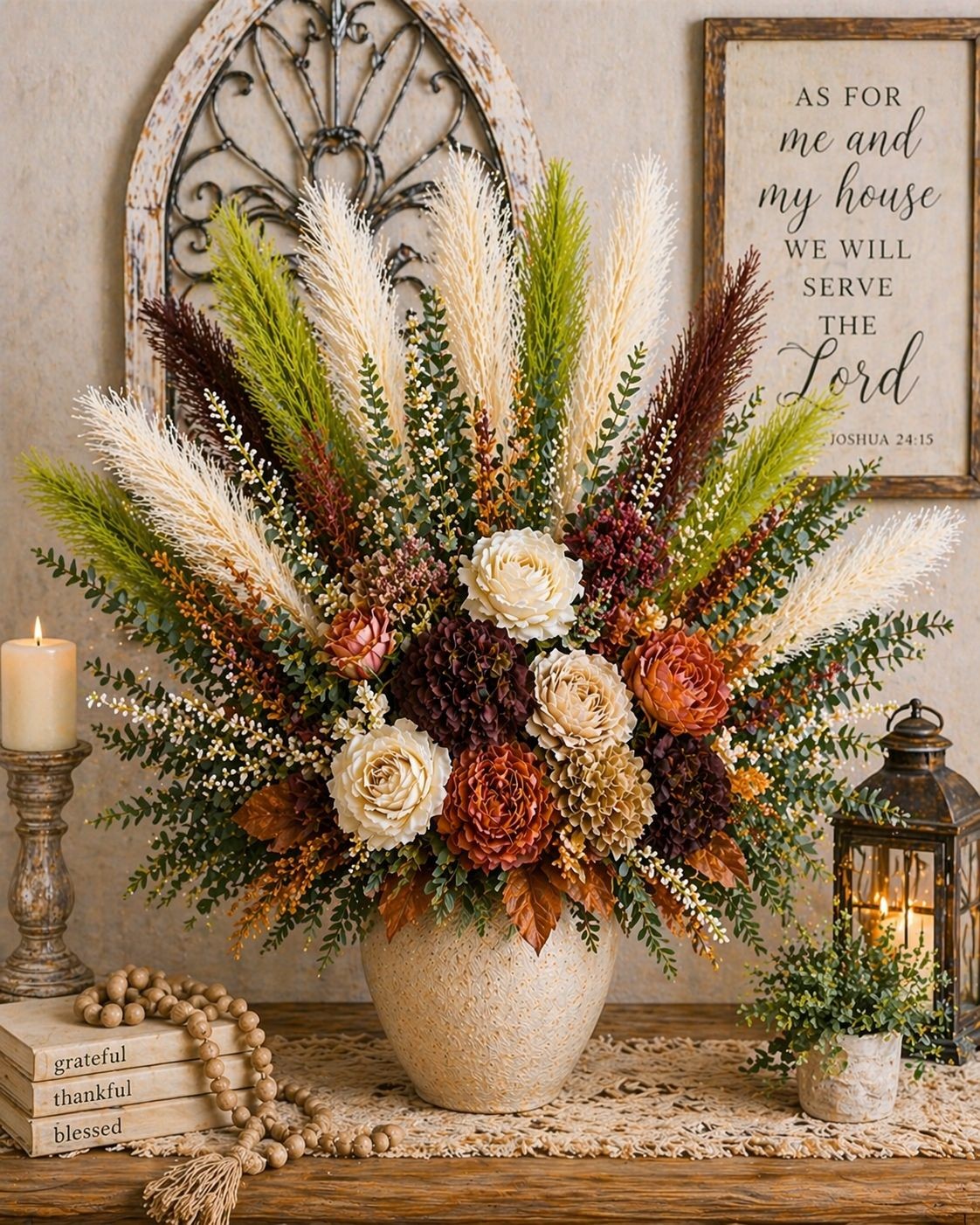Green Pampas Grass Bundle 16 Stem Faux Pampas White and Green Boho Decor Vase Fi