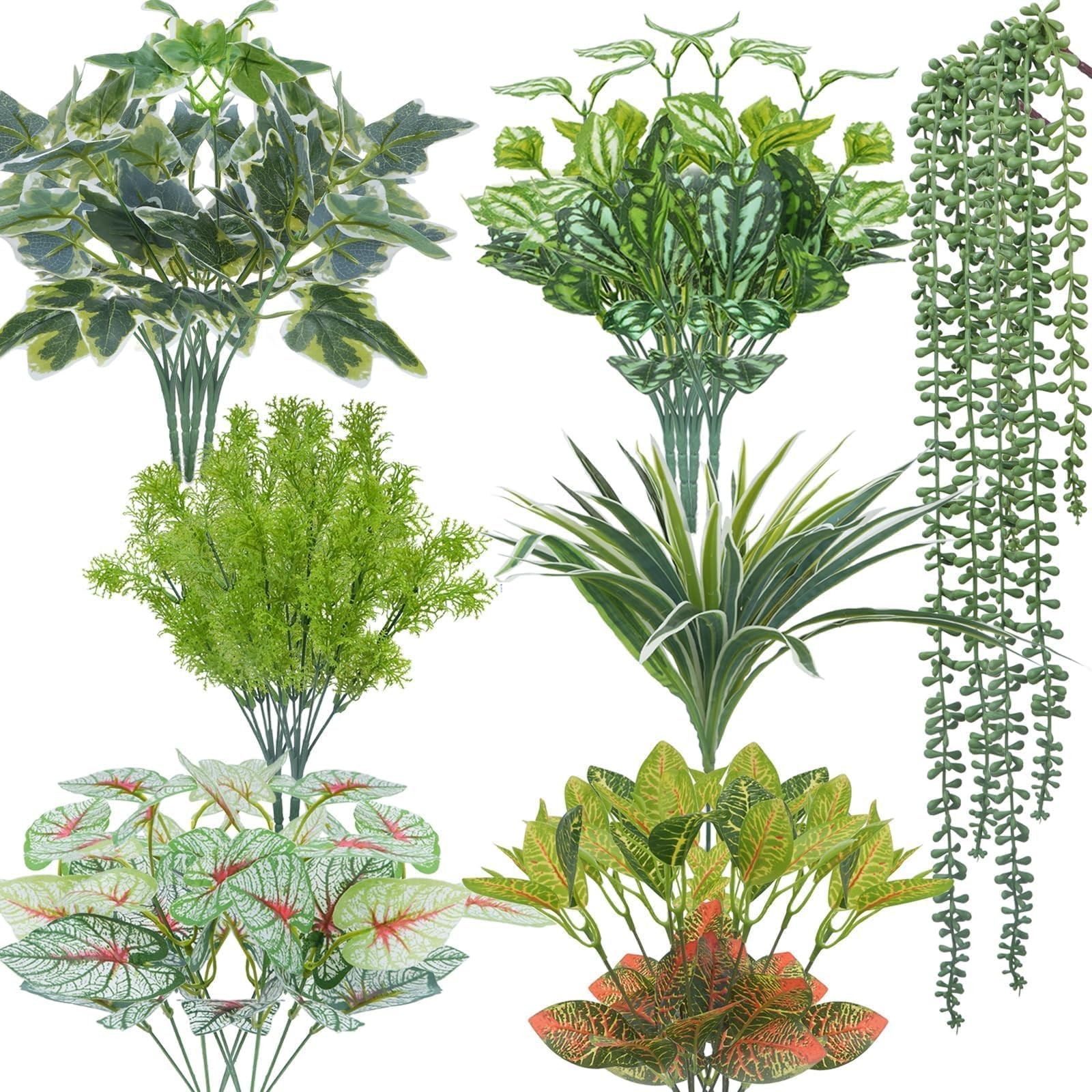 Luabue 17Pcs Artificial Greenery for Outdoors UV Resistant, Faux Greenery for…