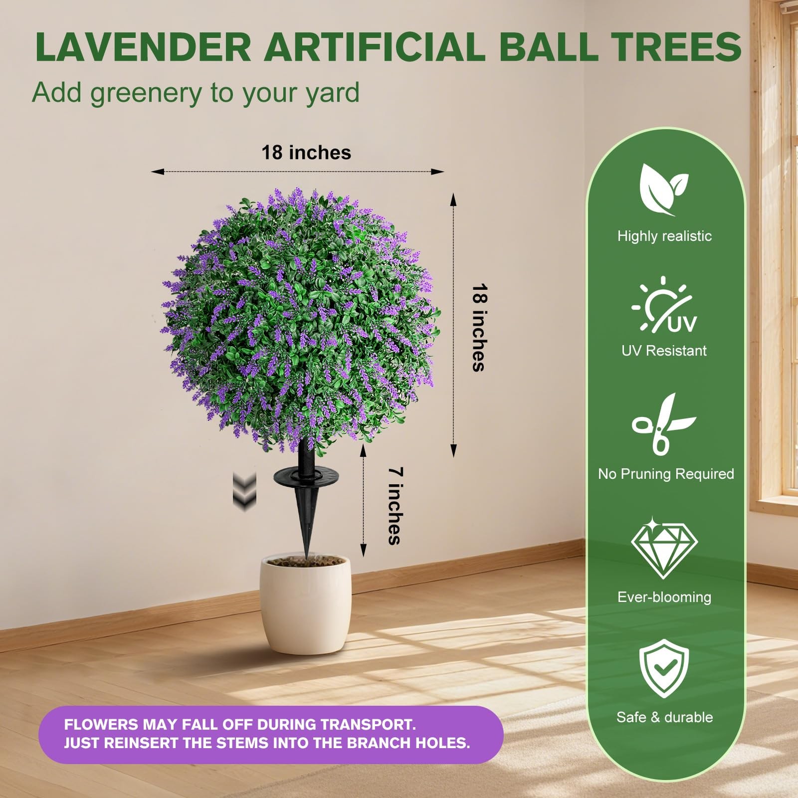 Artificial Lavender Topiary Ball Trees 18″ with Ground Spike, Set of 2 UV Res…
