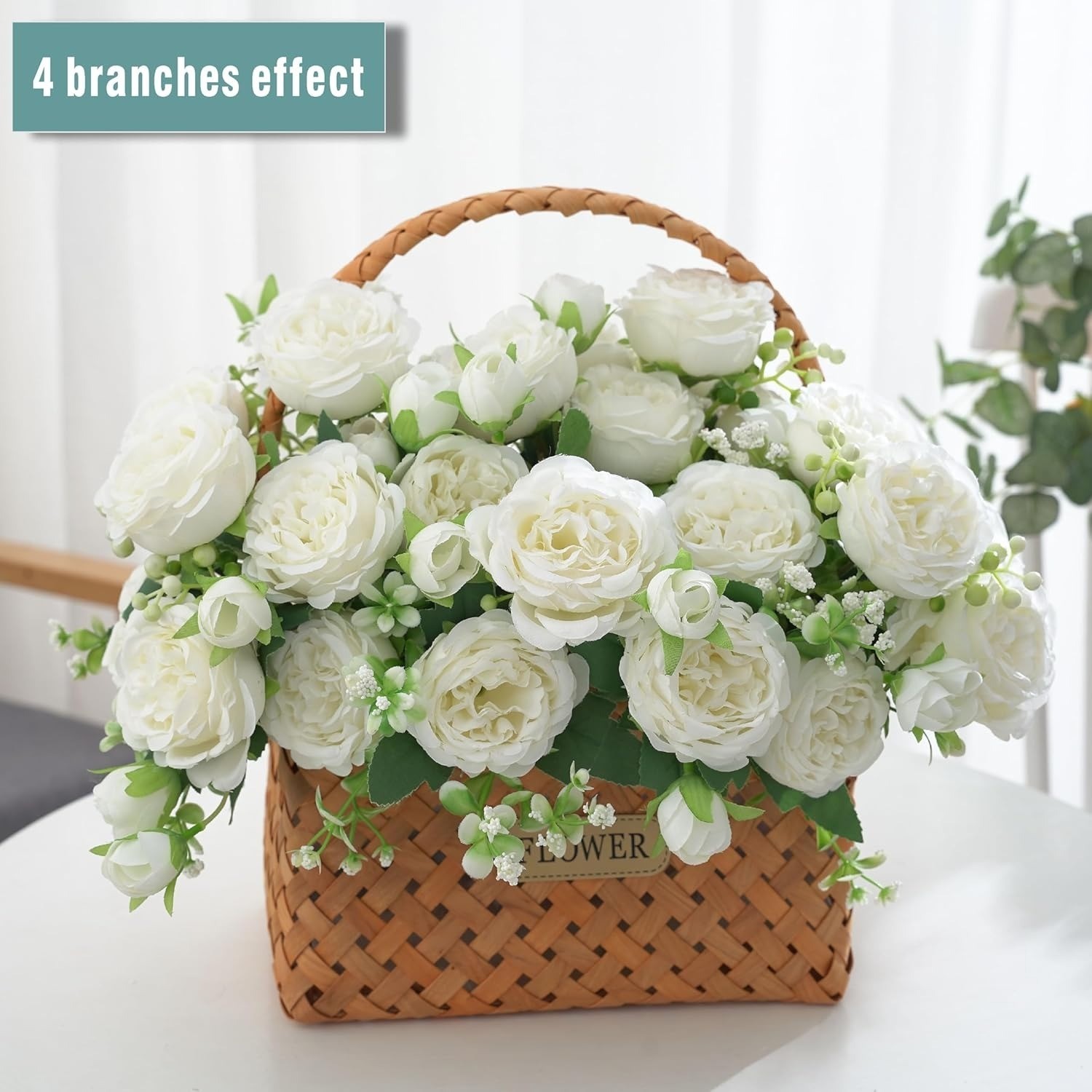 2PK Silk Peonies Artificial Flowers Fake White Bouquet Wedding Decor Centerpiece