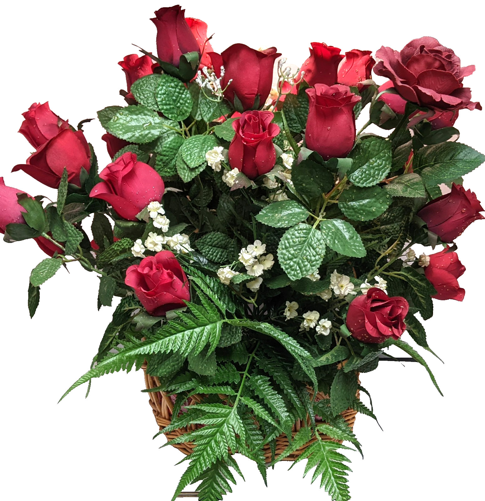 Genuine Silk Roses Large Artificial Floral Basket Arrangement Fake Flowers Red