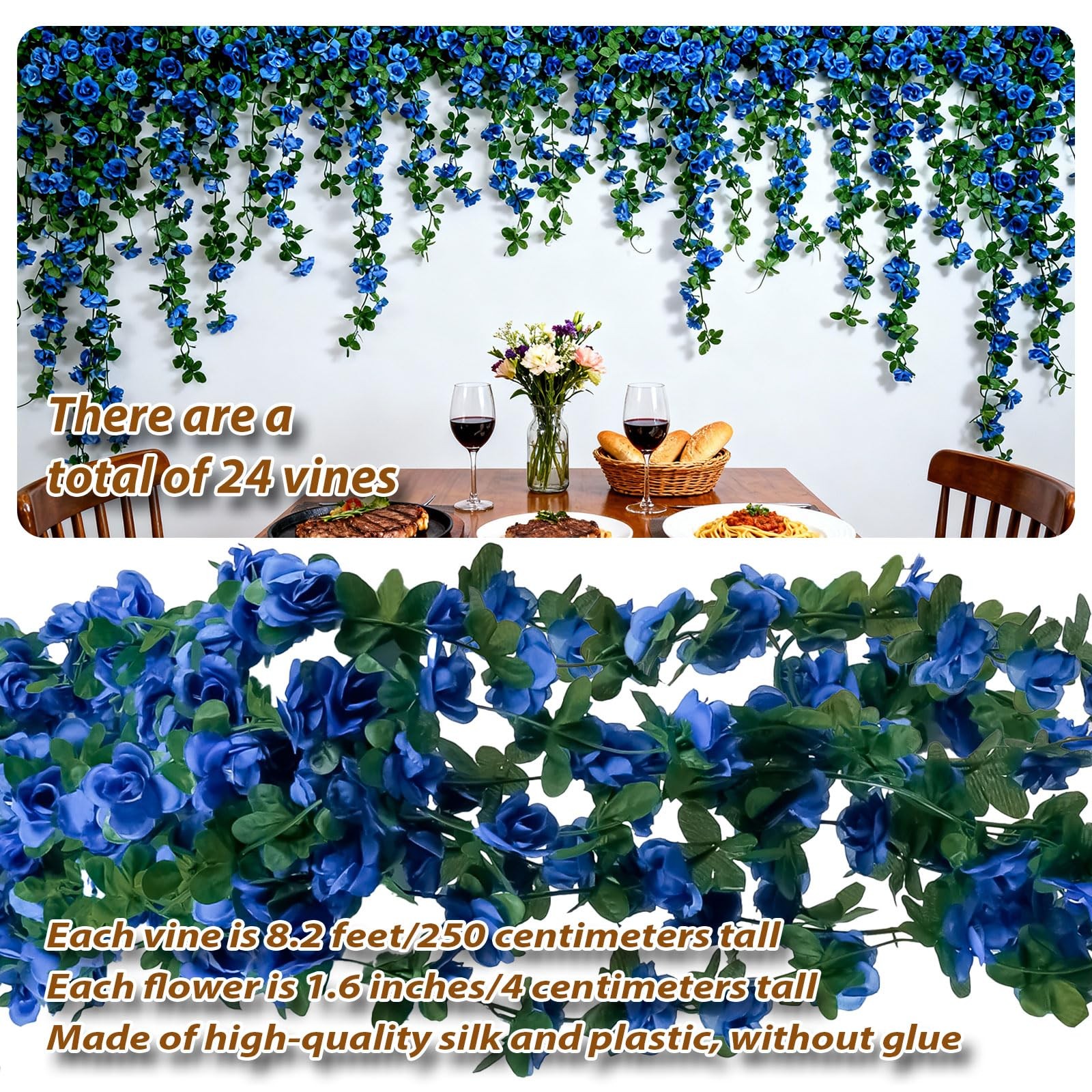 5Pcs 41FT Blue Flower Garland Artificial Rose Arch Vines Fake Spring Floral G…