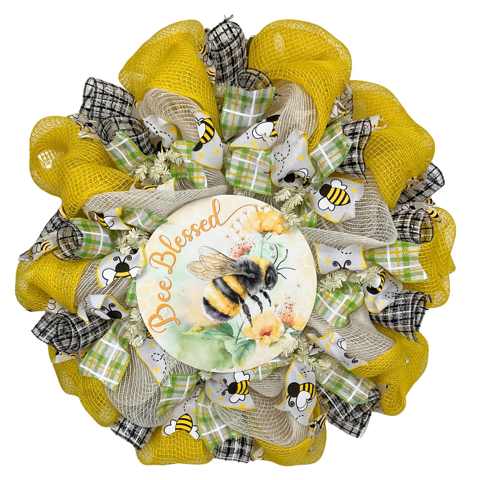 Bee Blessed Welcome Wreath Handmade Deco Mesh 24 inch or 28 inch diameter