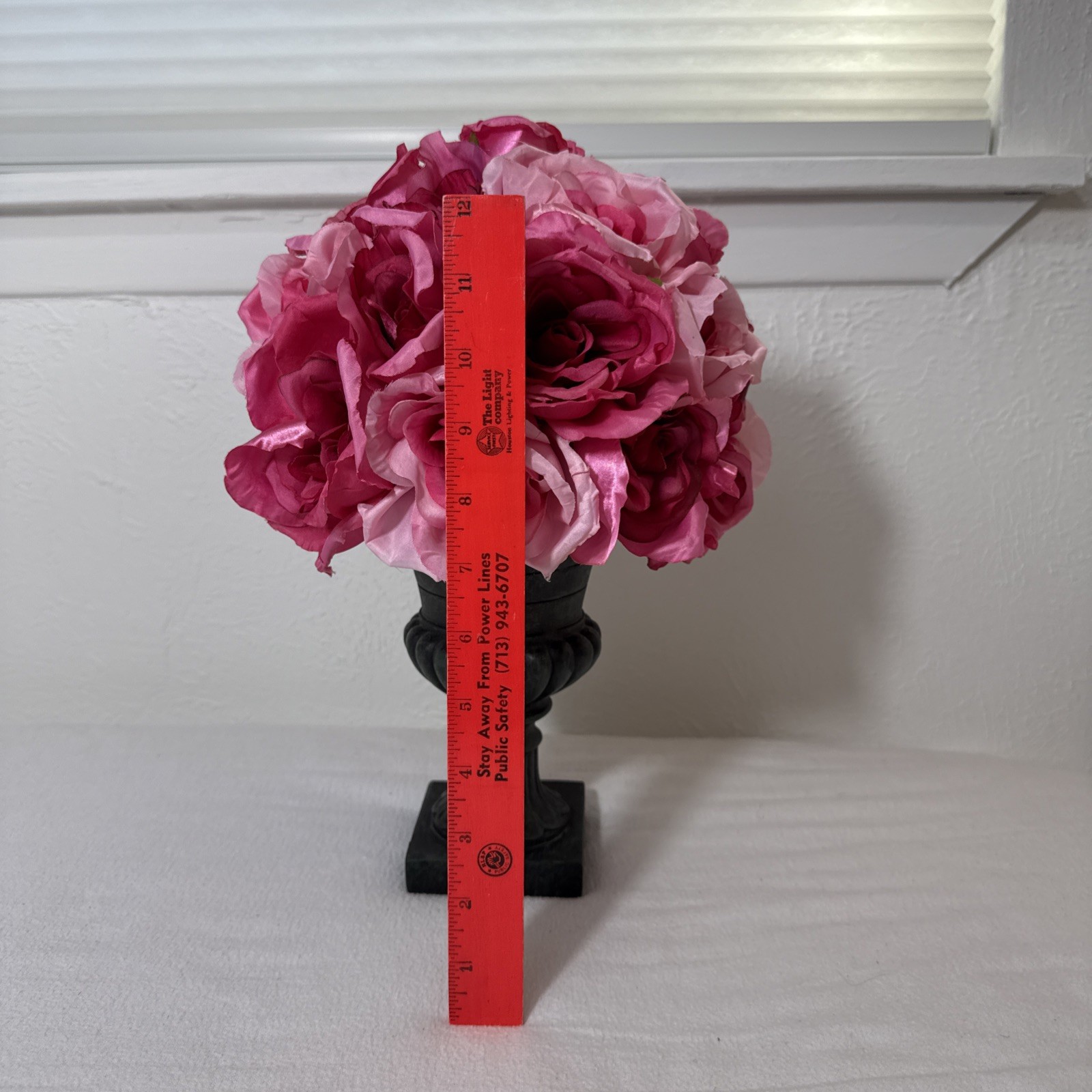 Faux Pink Rose In Urn