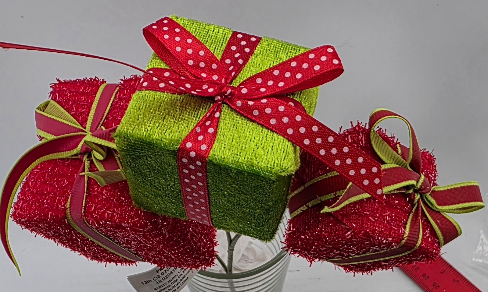 Grinch Green and Red Gift Box Picks Lot of 2 Stems 13″ Long Presents
