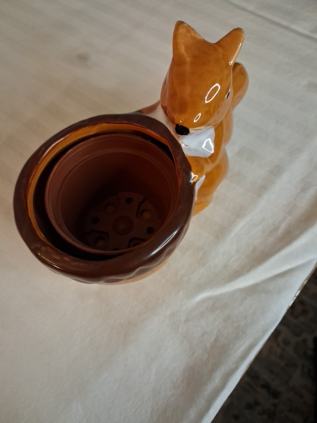 A Vintage Ceramic Squirrel Planter Mid-Century Cottage Core Glossy Glaze