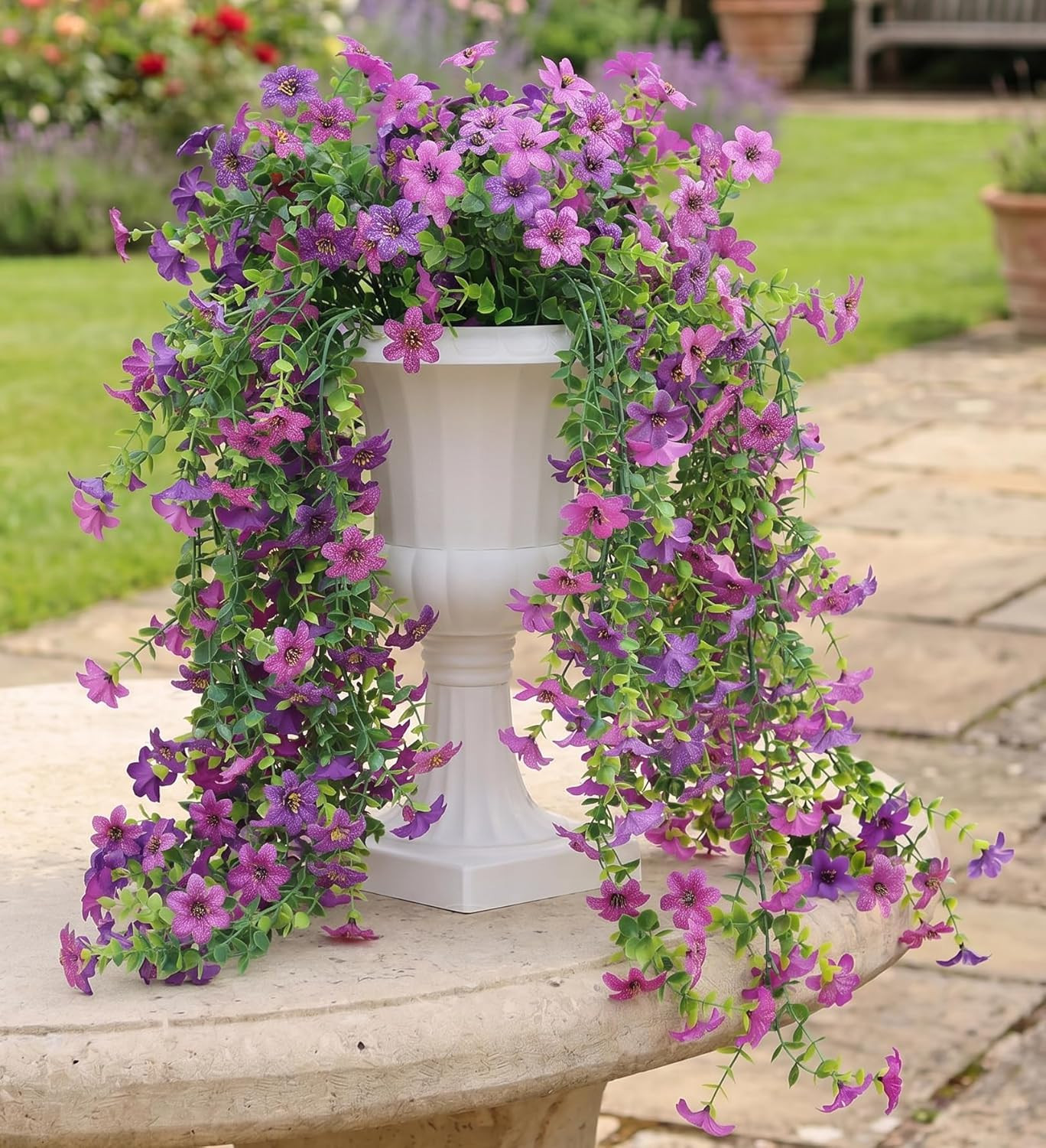 Artificial Hanging Flowers for Outdoors, 4 Pack Fake Hanging Plant for Spring Su