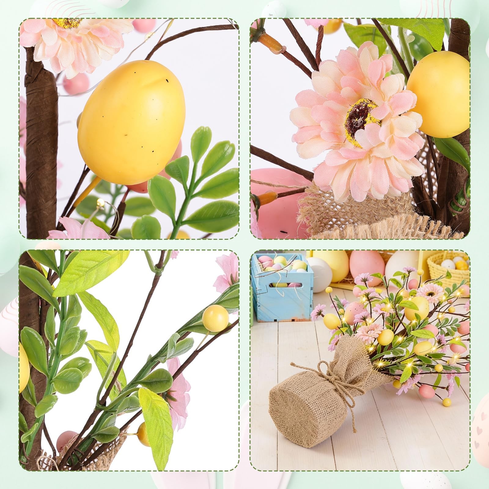 PreLit Easter Egg Tree Tabletop Decor With Ornaments Pink Lighted Tree