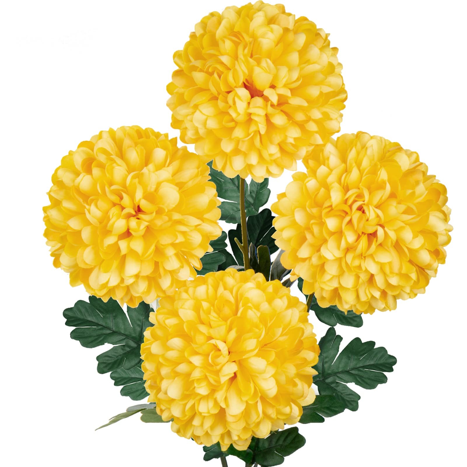 Artificial Chrysanthemums Ball Flowers 6’’ Large Heads Mums Stems Autumn Yell…