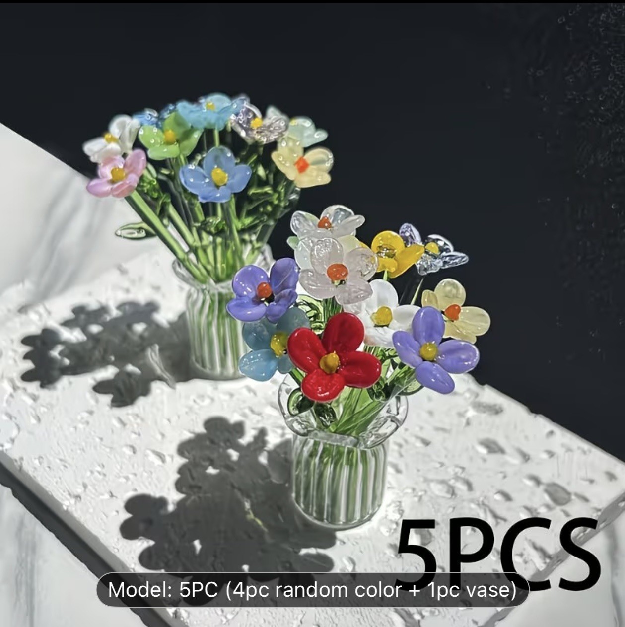 Colorful Handmade Mini Glass Flower Bouquets with Vase – Charming Centerpiece