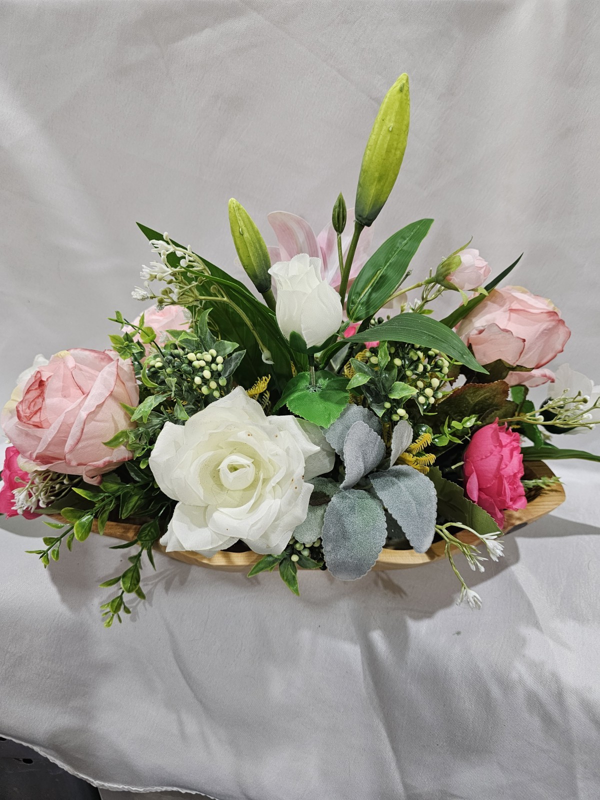 Artificial Pink & white Flower Arrangement – Centerpiece 17″ W 12″ tall