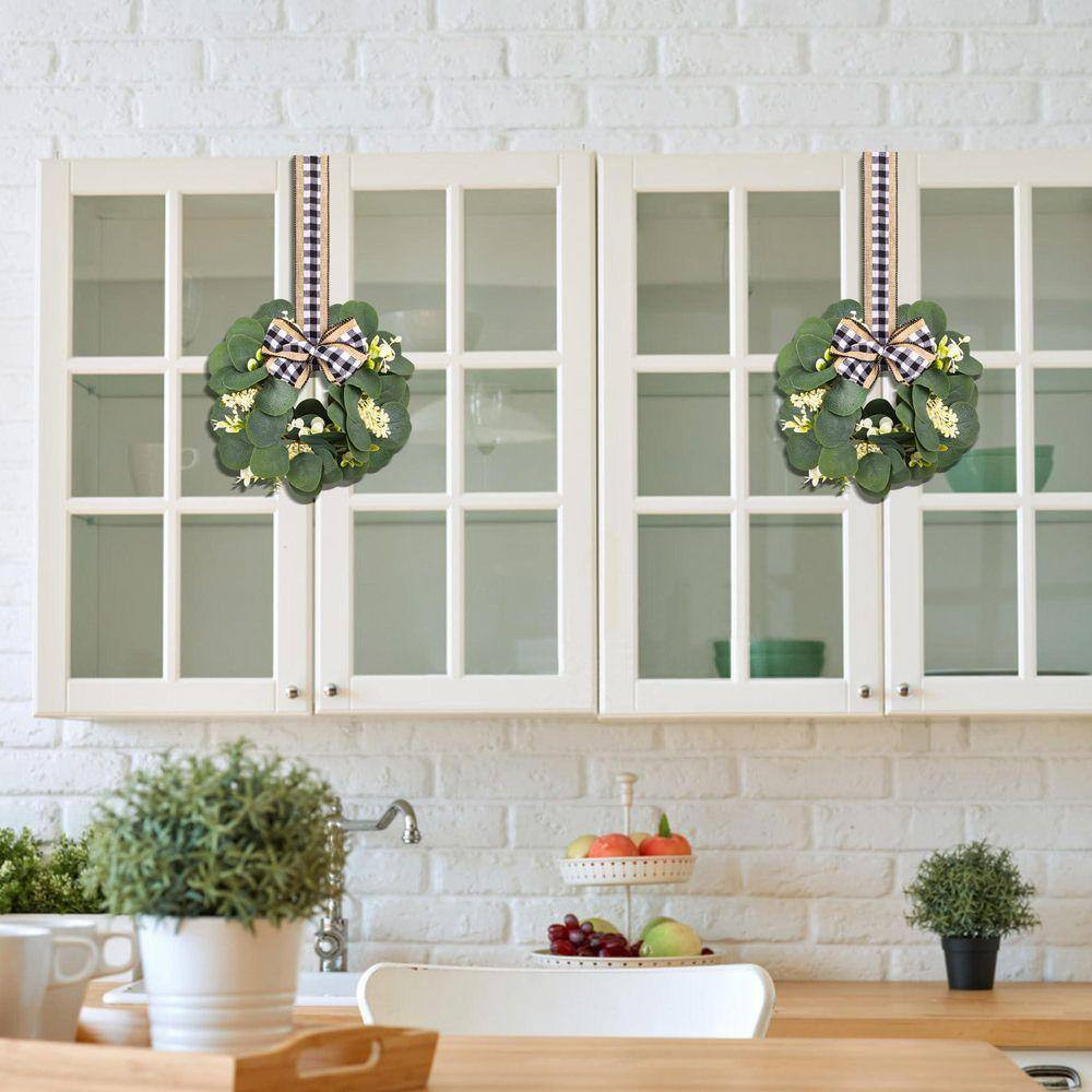 1 In. 2-Pieces Green Indoor/Outdoor Artificial Eucalyptus Plant Wreath Set for D