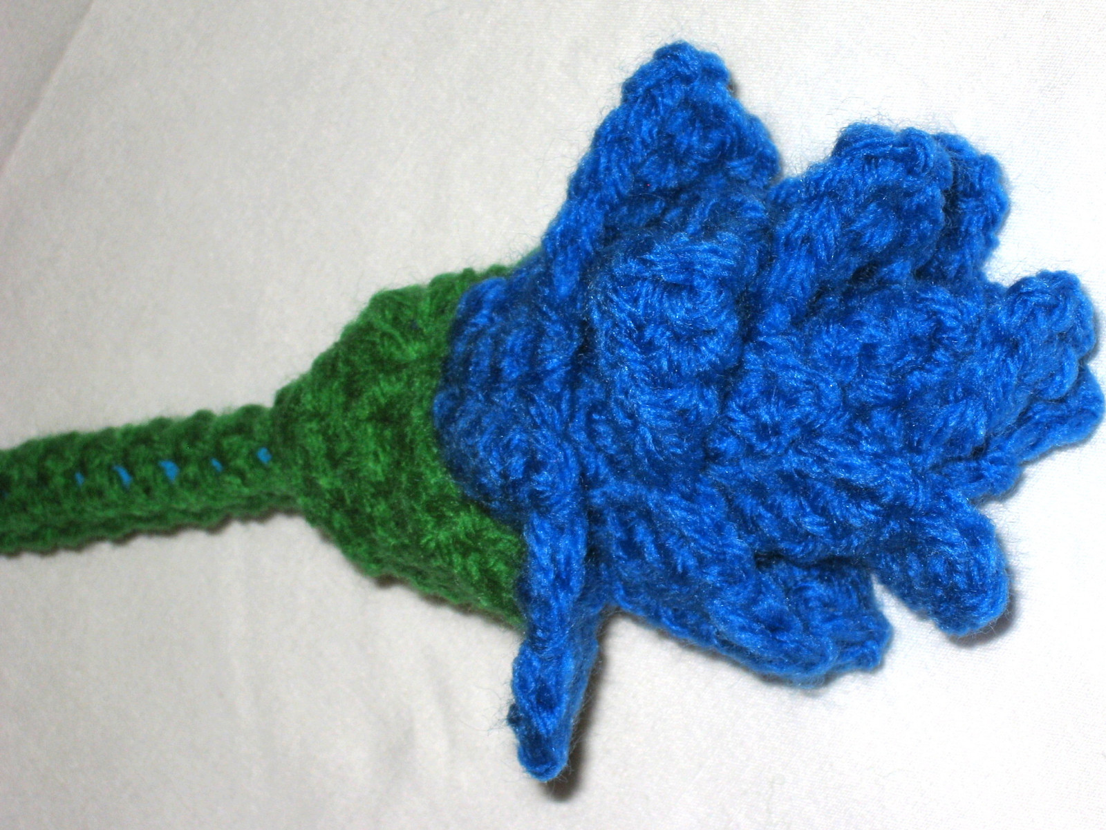 7 HANDMADE Knit CROCHET Bouquet of LONG STEM Blue ROSES Flower FLORAL Home DECOR