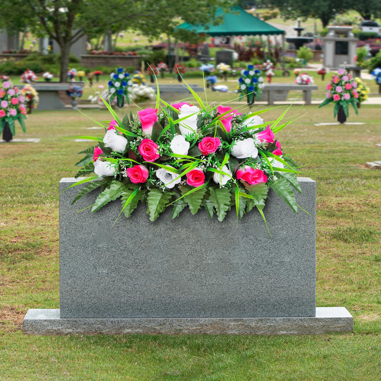 Artificial Cemetery Flower-Outdoor Grave Saddle Headstone Decorations,Pink an…