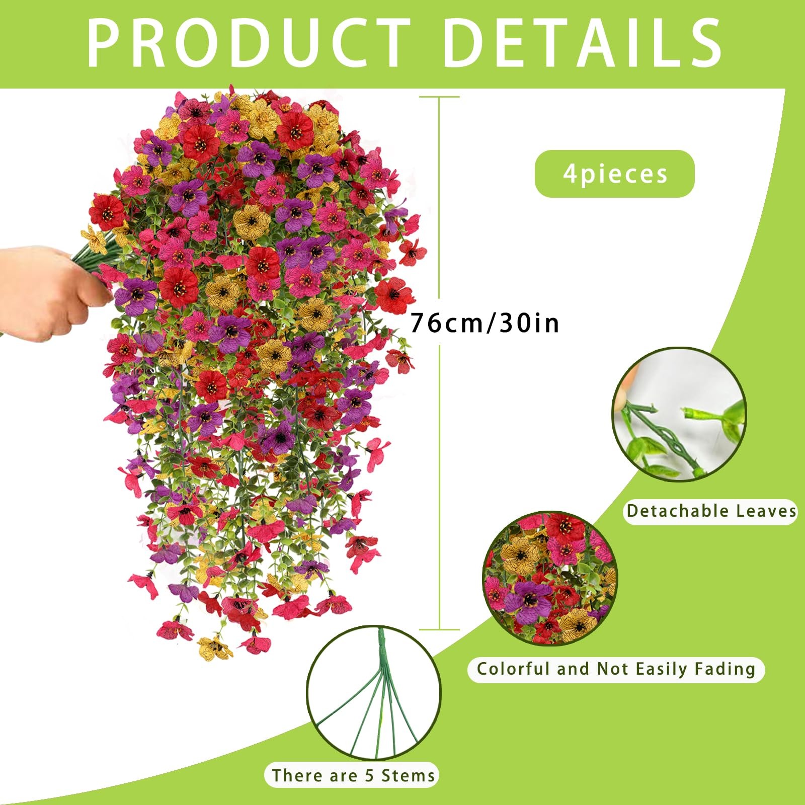 FUTBER 4PCS Artificial Hanging Flowers for Outdoors Summer Decoration, Upgrad…