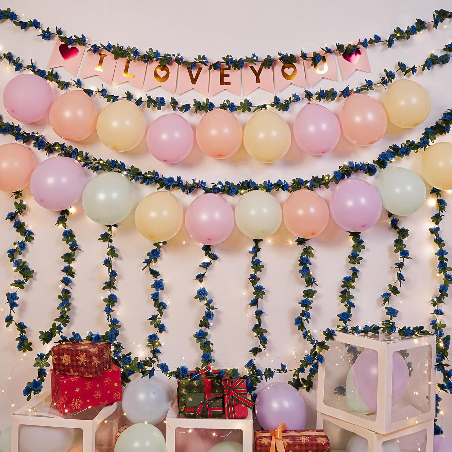Flower Garland Rose Vines, 5 Strands 41Ft Flowers Vines for Bedroom, Rose Flower