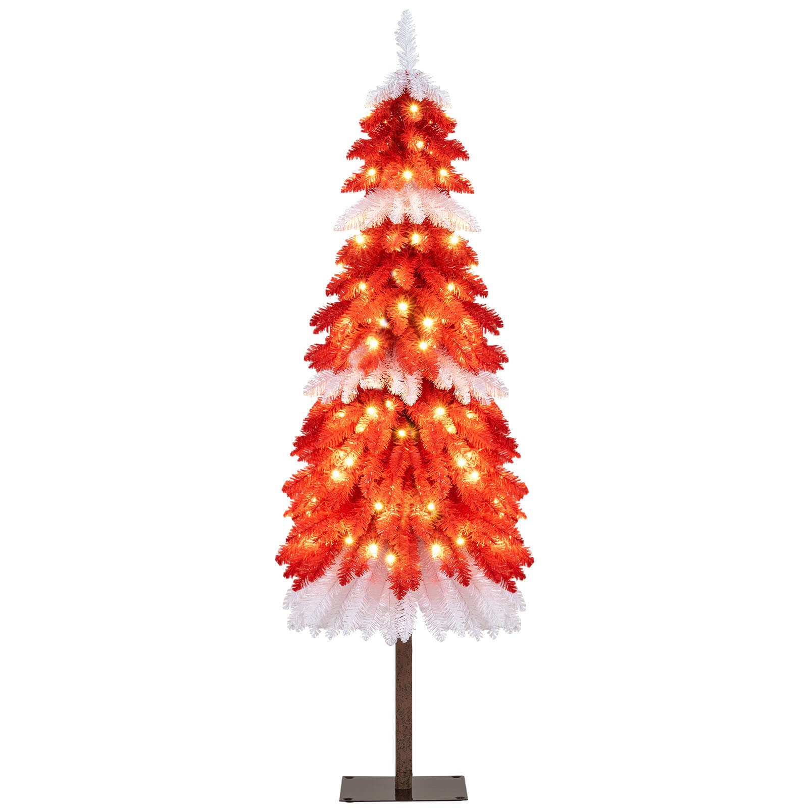 5 FT Artificial Christmas Tree Pre-lit Xmas Trees w/ 301 Red & White Branch Tips